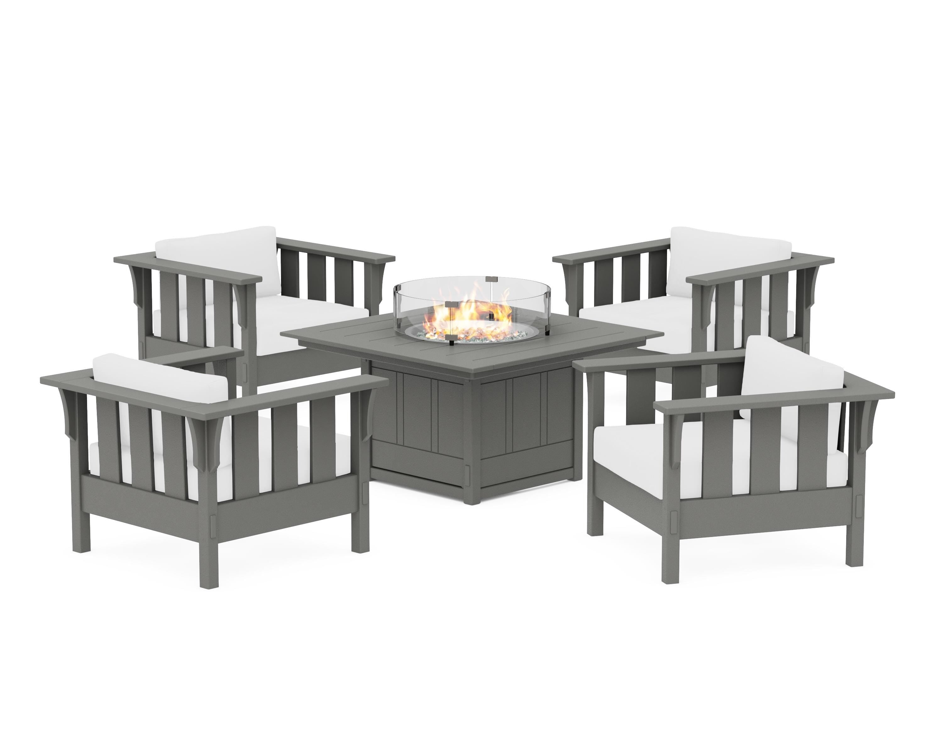 Martha Stewart by POLYWOOD® Acadia 5-Piece Deep Seating Set with Fire Pit Table in Slate Grey / Natural