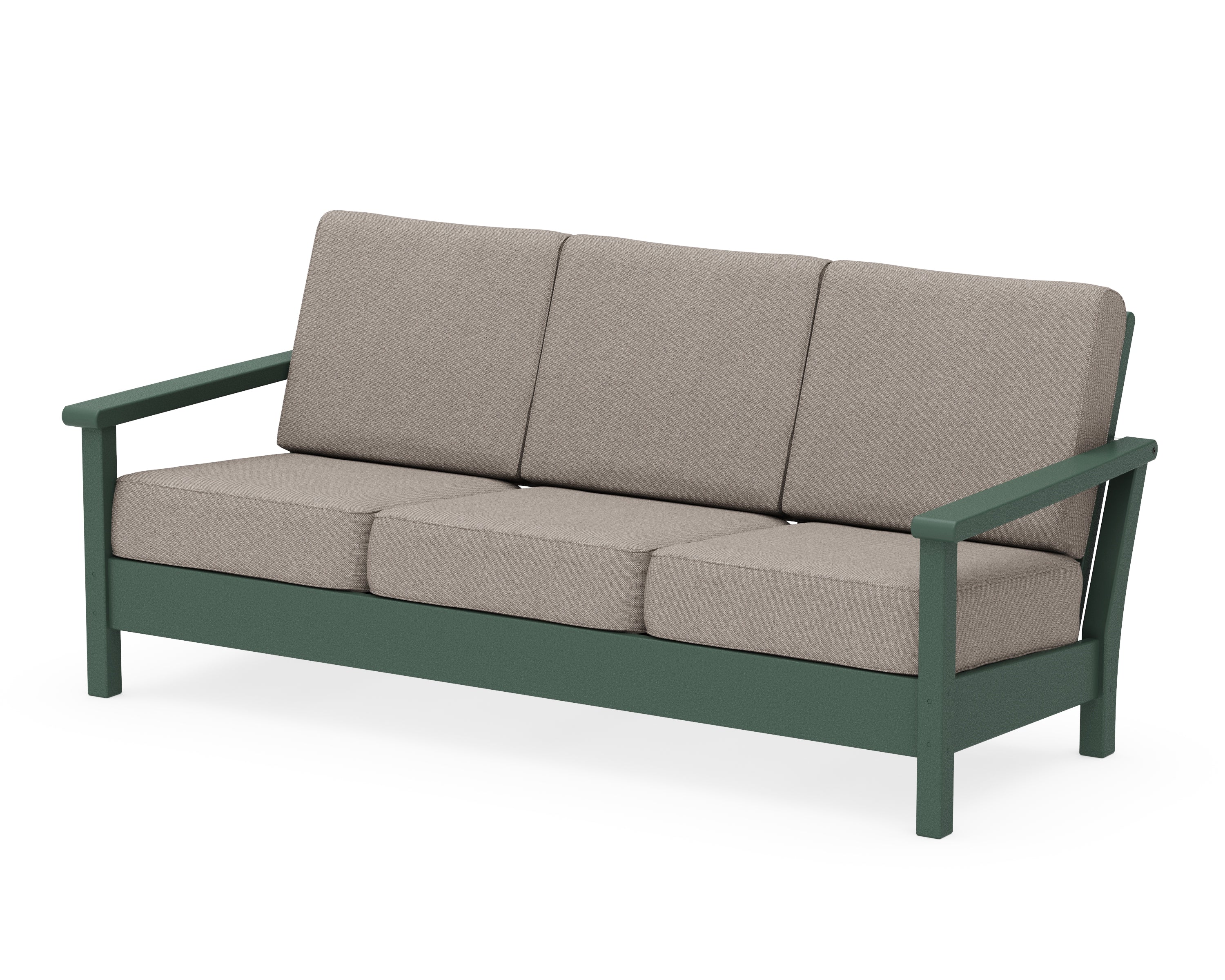 POLYWOOD® Harbour Deep Seating Sofa in Green / Weathered Tweed