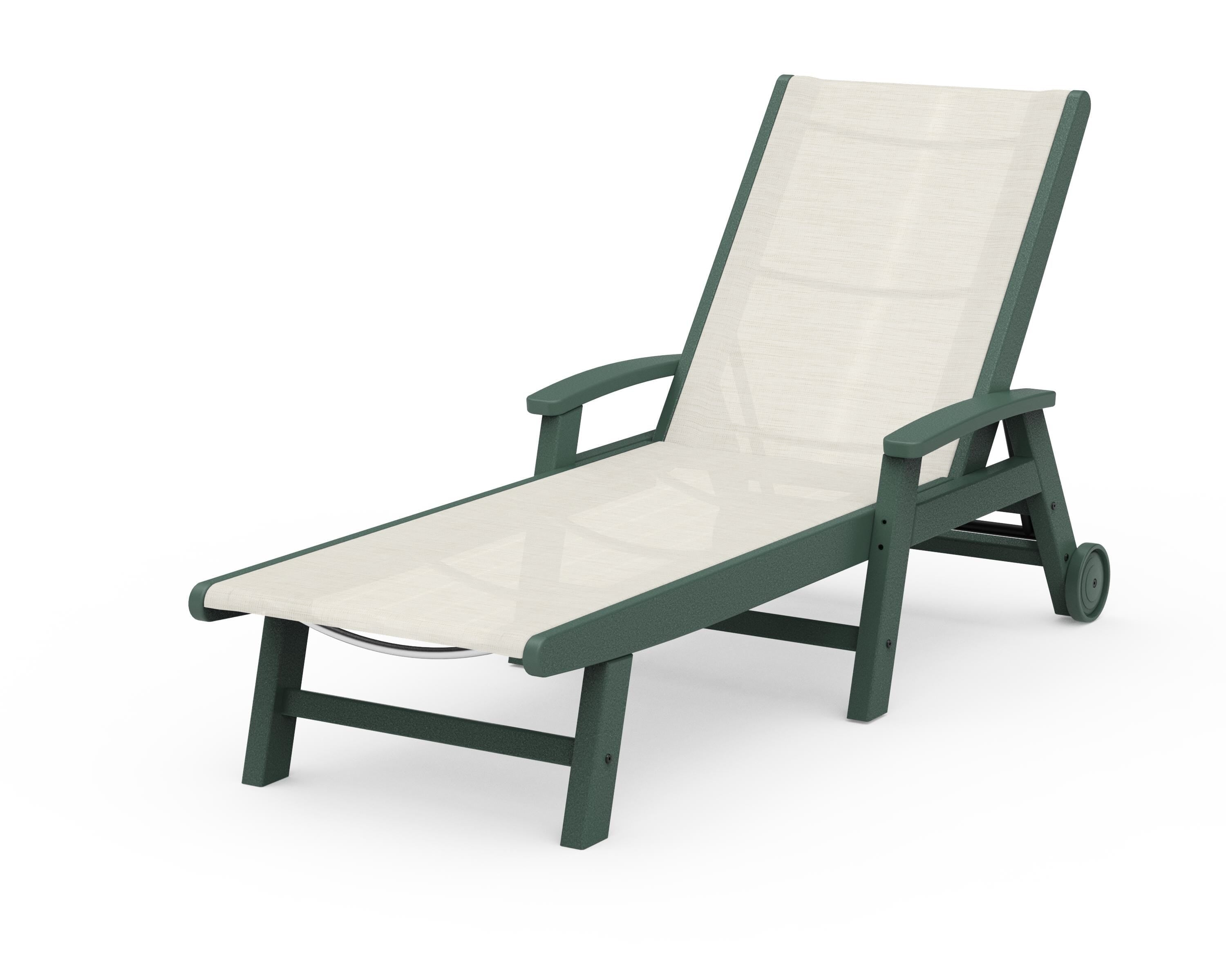 POLYWOOD® Coastal Chaise with Wheels in Green / Parchment Sling