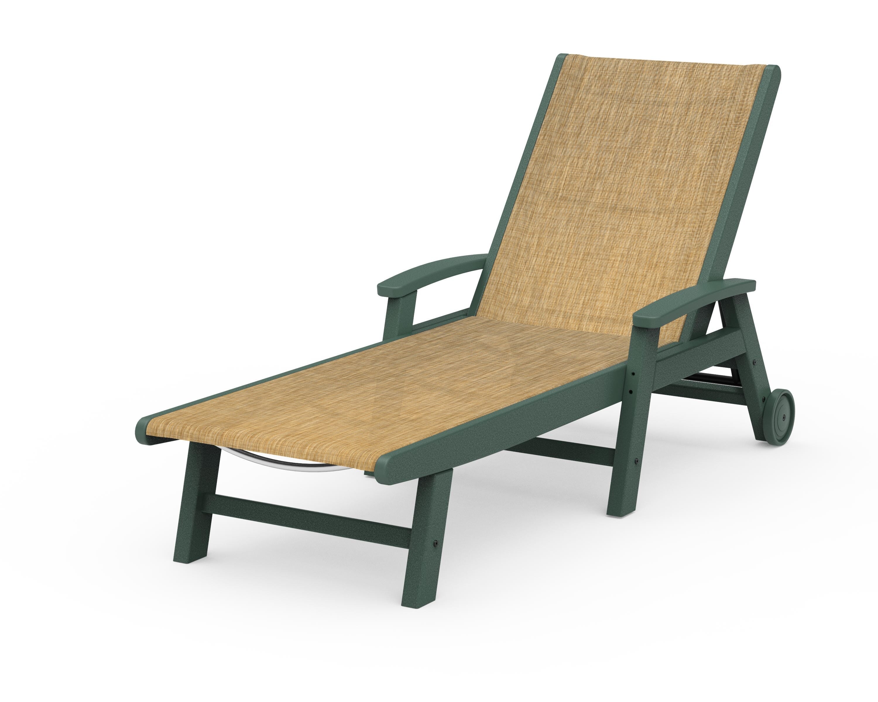 POLYWOOD® Coastal Chaise with Wheels in Green / Burlap Sling