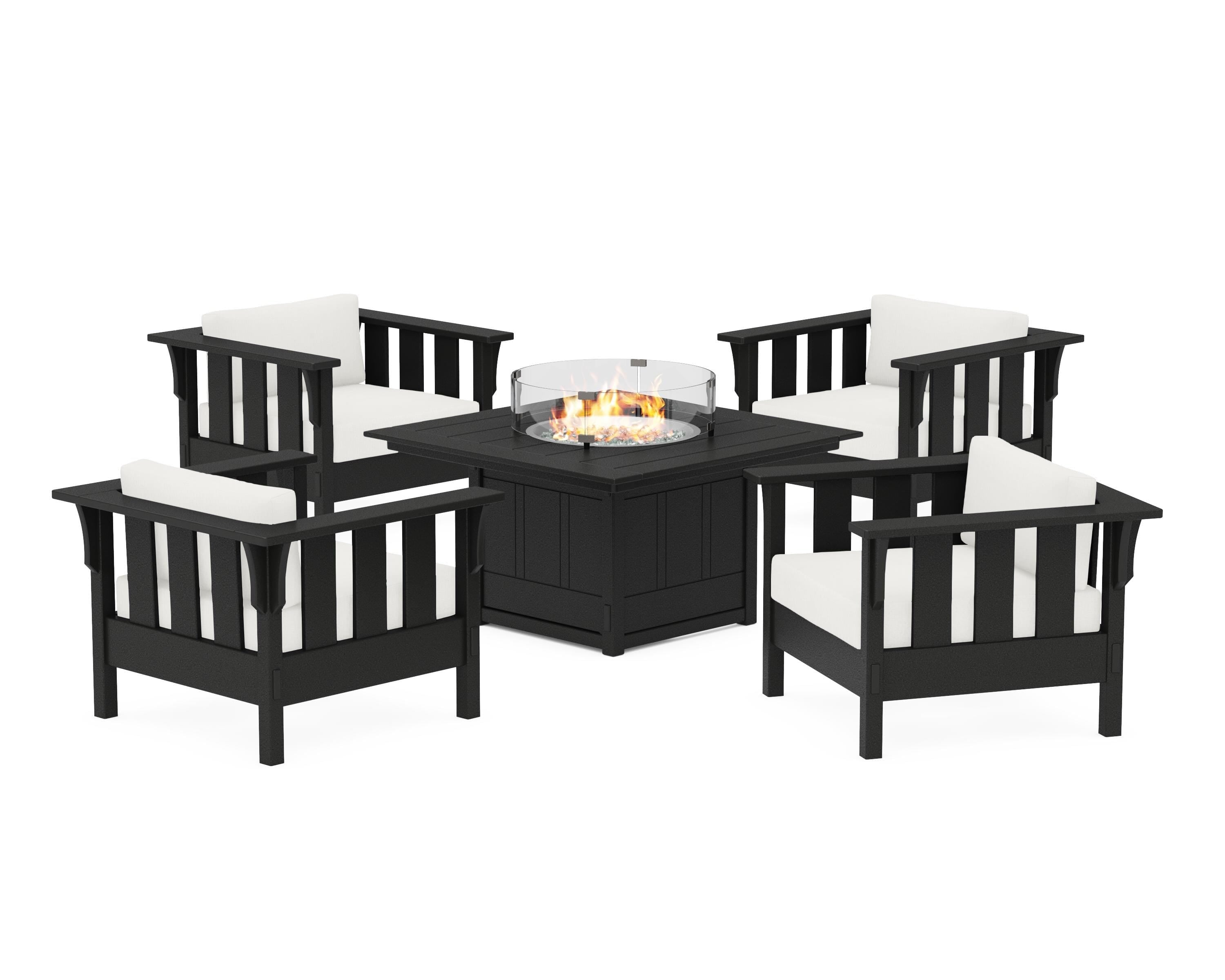 Martha Stewart by POLYWOOD® Acadia 5-Piece Deep Seating Set with Fire Pit Table in Black / Natural Linen