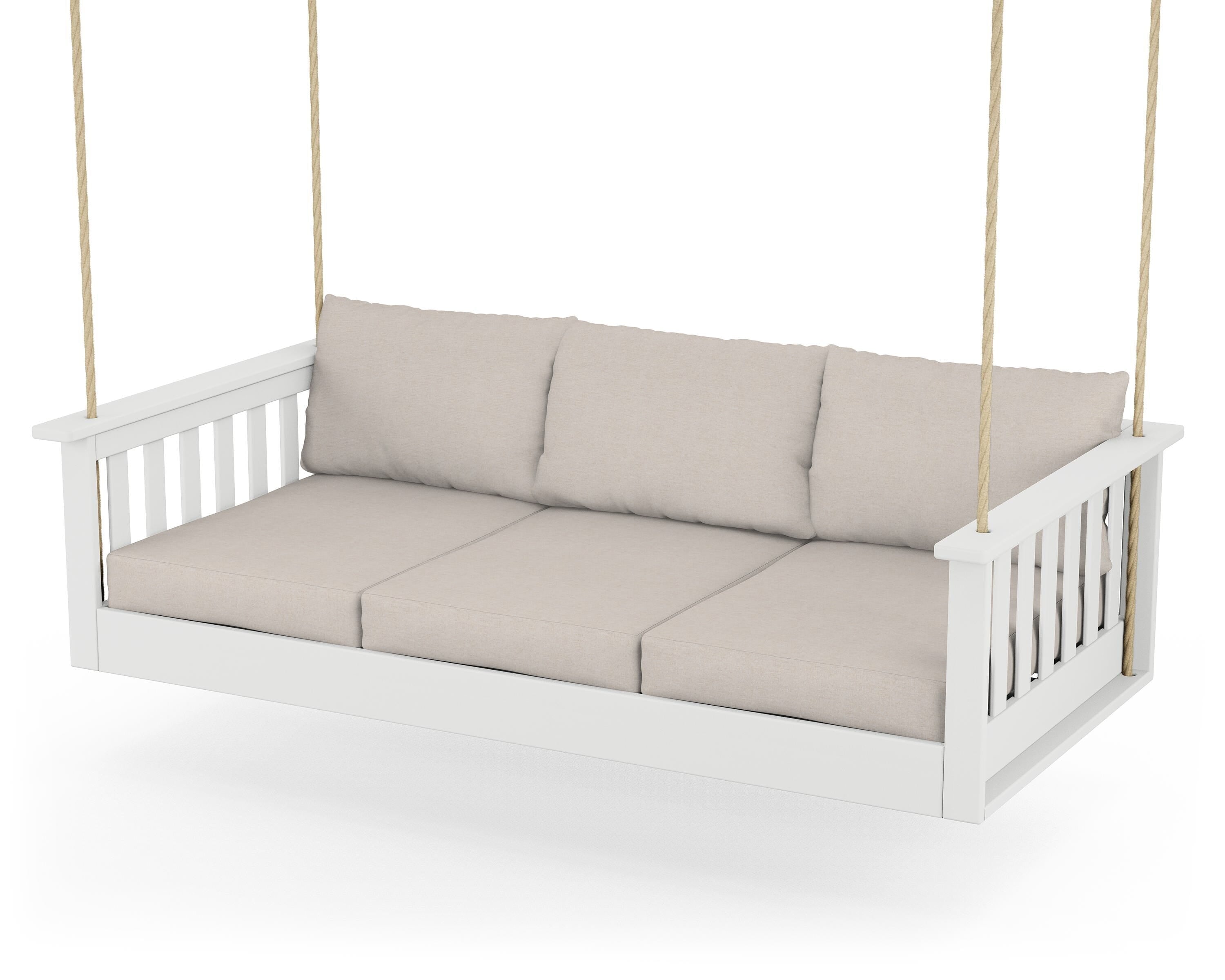 POLYWOOD® Vineyard Daybed Swing in White / Nuance Cloud