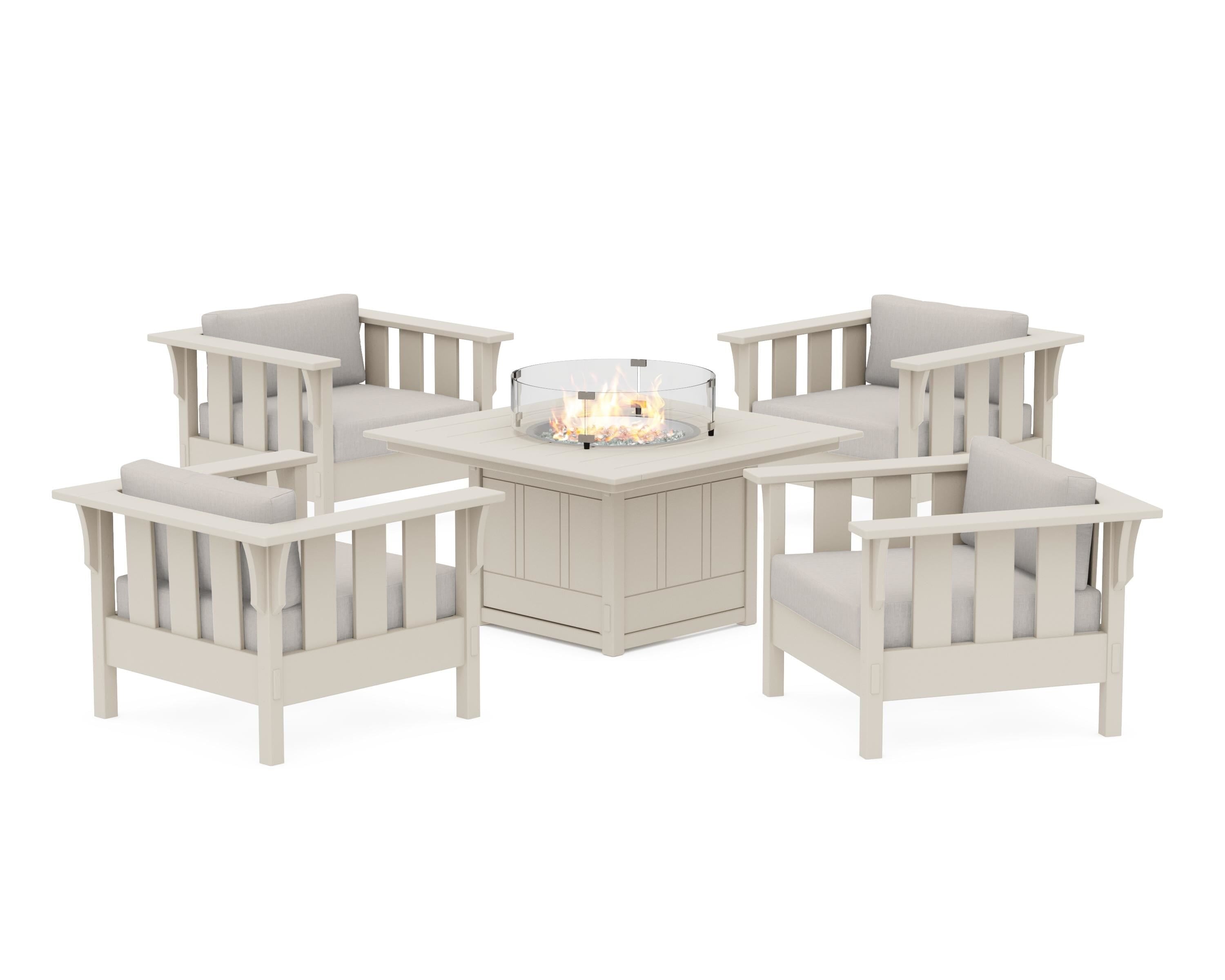 Martha Stewart by POLYWOOD® Acadia 5-Piece Deep Seating Set with Fire Pit Table in Sand / Cast Ash
