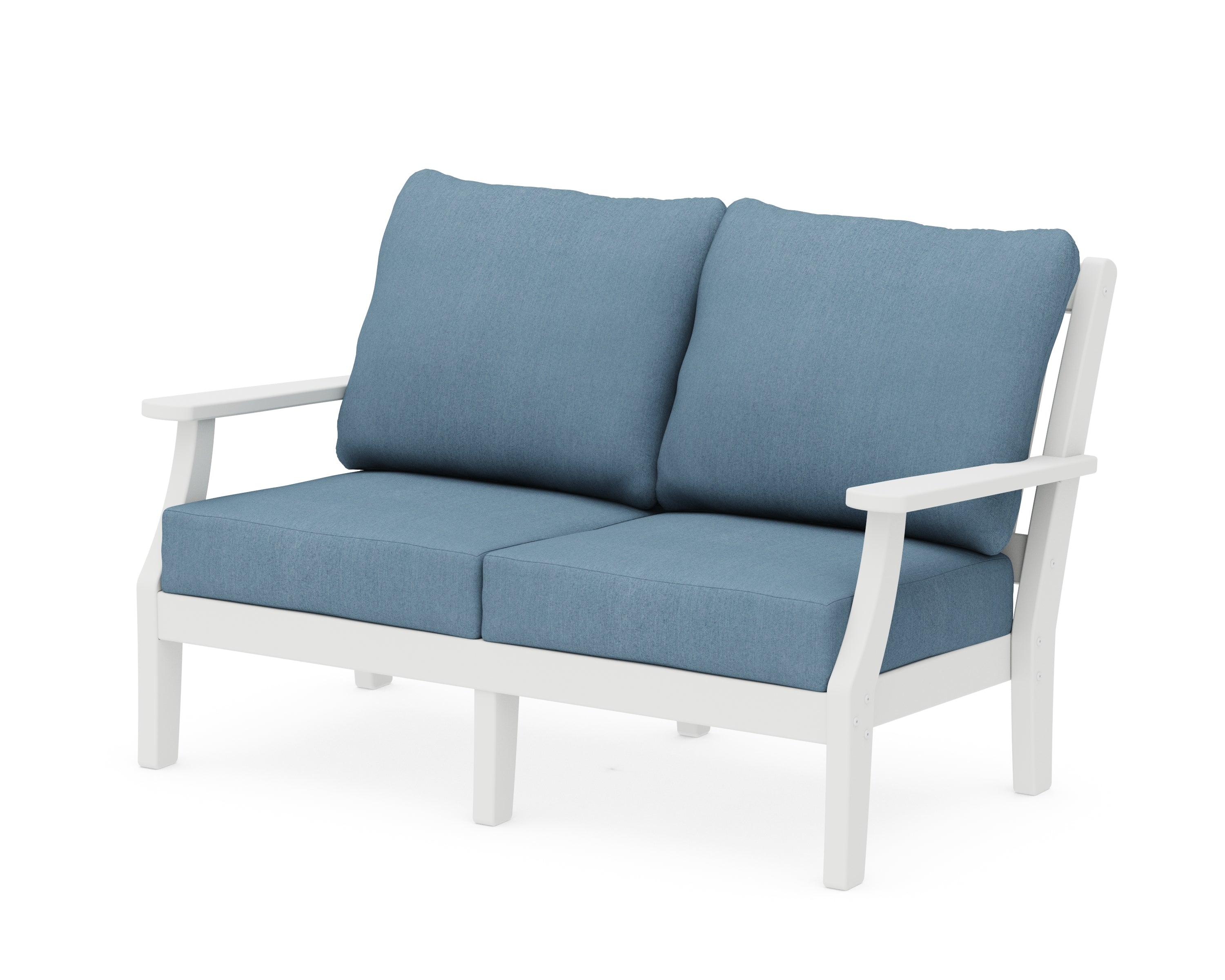Martha Stewart by POLYWOOD® Chinoiserie Deep Seating Loveseat in White / Sky Blue