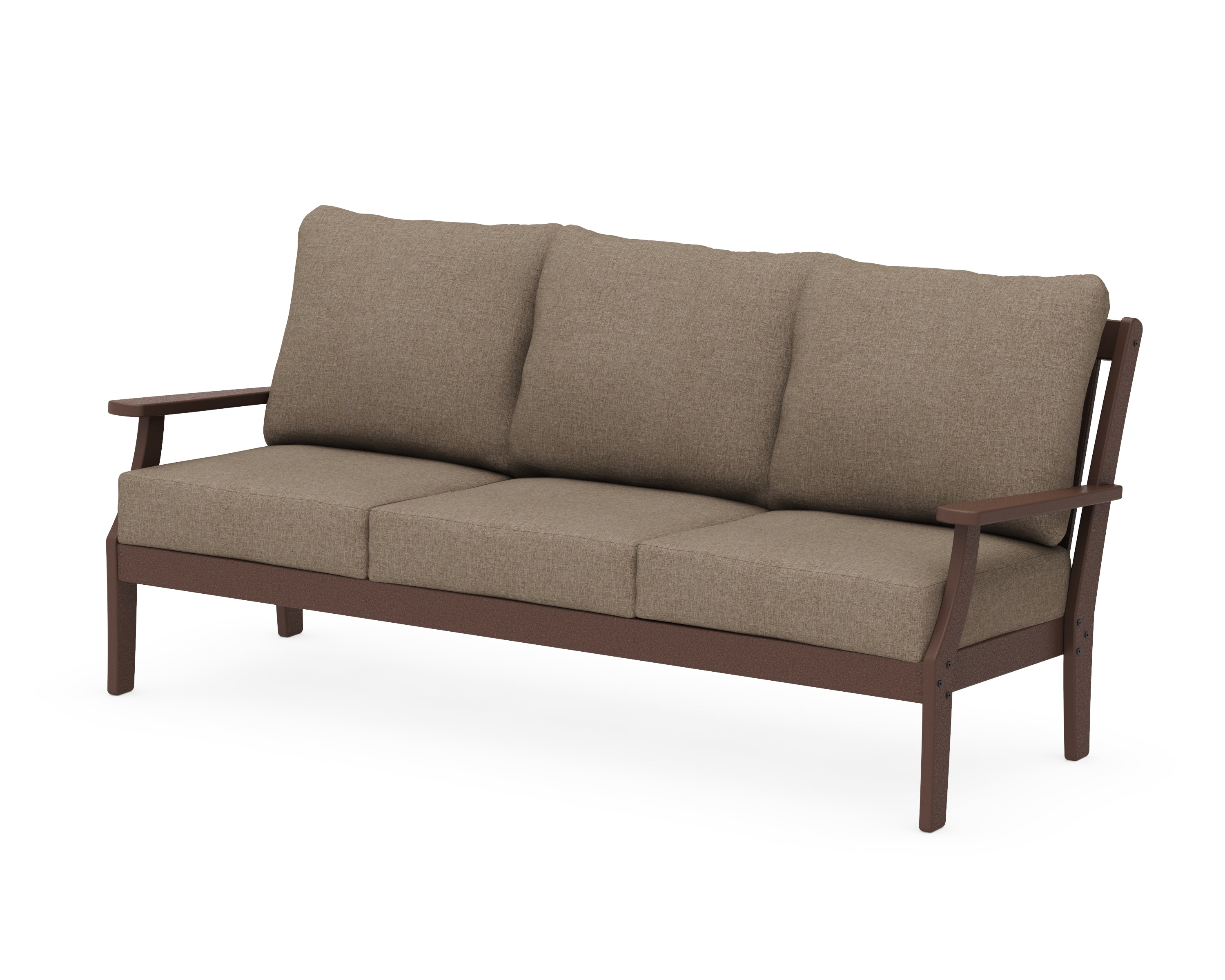POLYWOOD® Braxton Deep Seating Sofa in Mahogany / Spiced Burlap