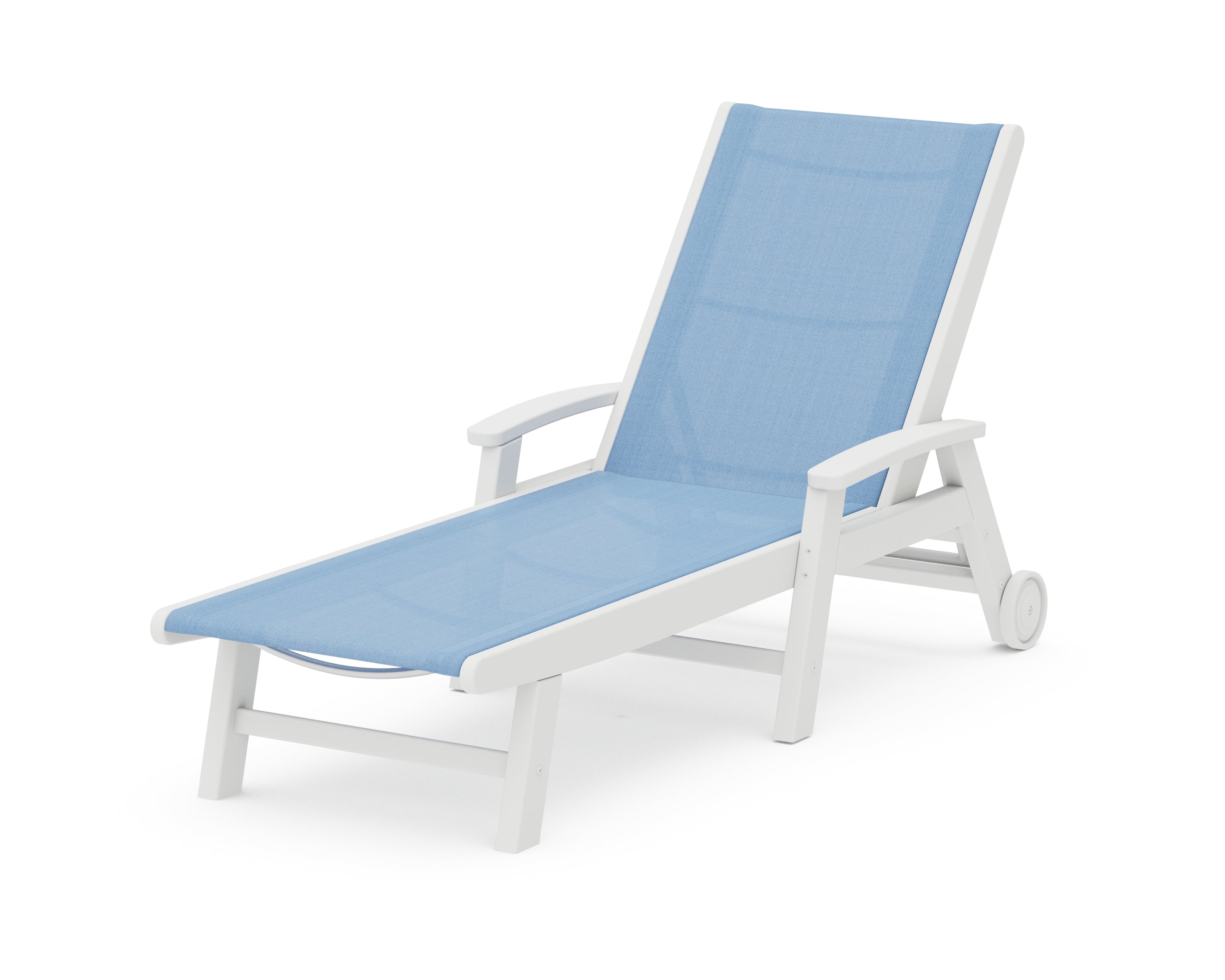 POLYWOOD® Coastal Chaise with Wheels in White / Poolside Sling
