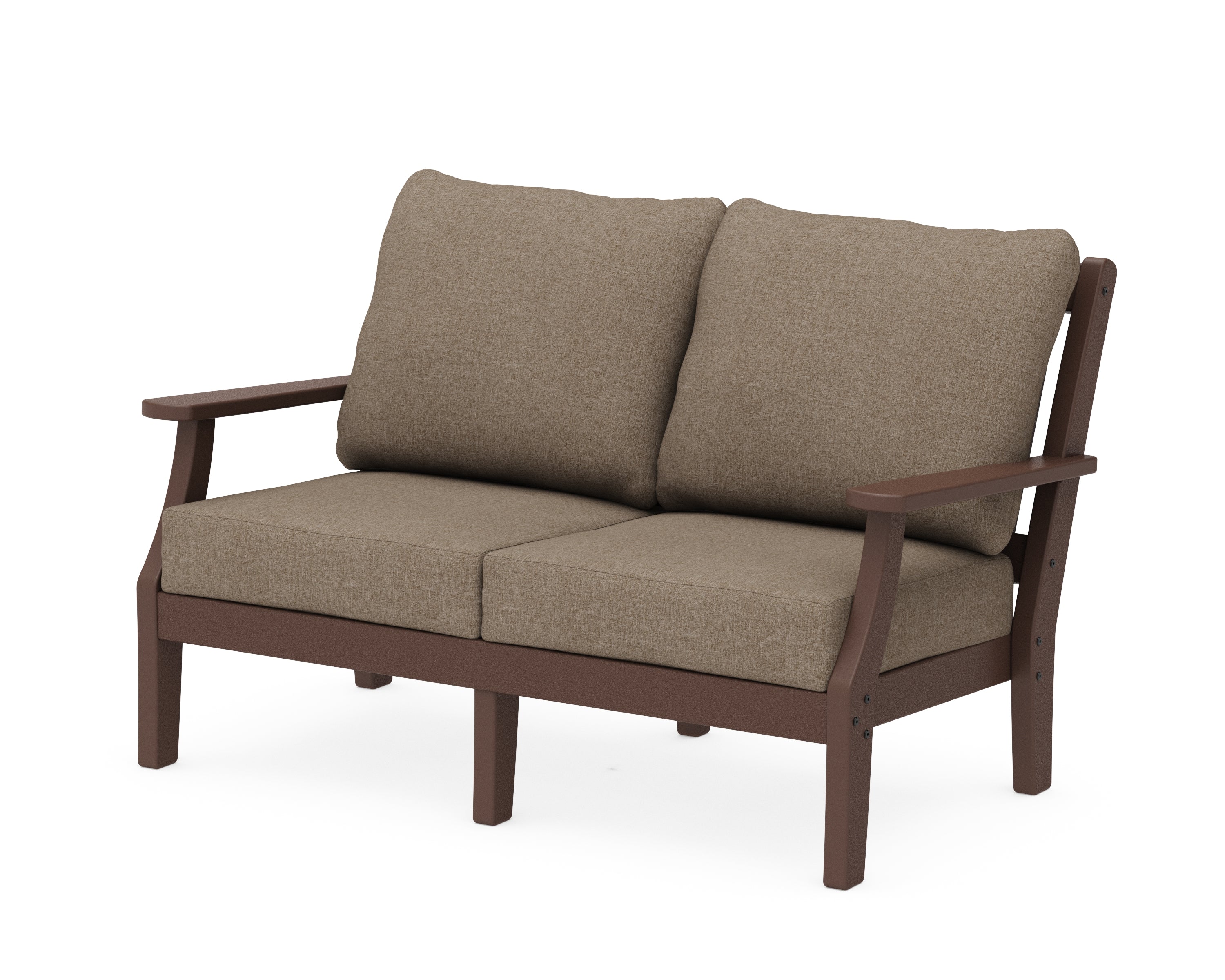 Martha Stewart by POLYWOOD® Chinoiserie Deep Seating Loveseat in Mahogany / Spiced Burlap