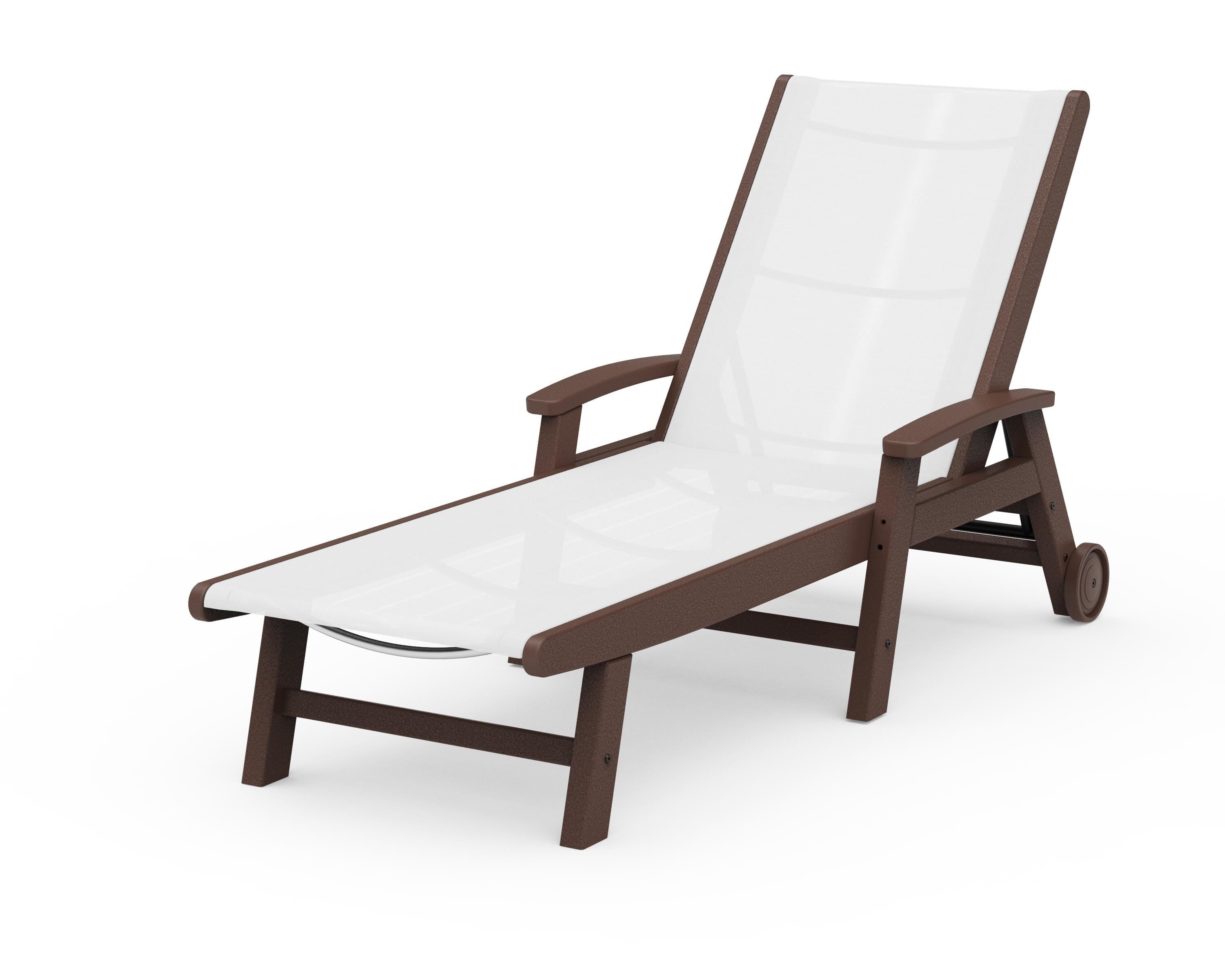 POLYWOOD® Coastal Chaise with Wheels in Mahogany / White Sling