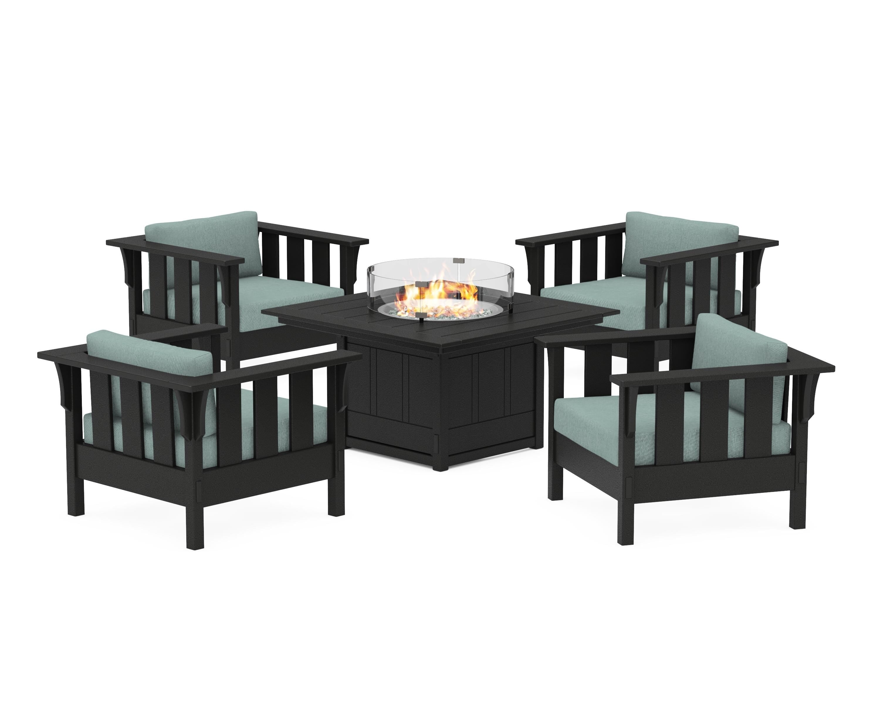 Martha Stewart by POLYWOOD® Acadia 5-Piece Deep Seating Set with Fire Pit Table in Black / Glacier Spa