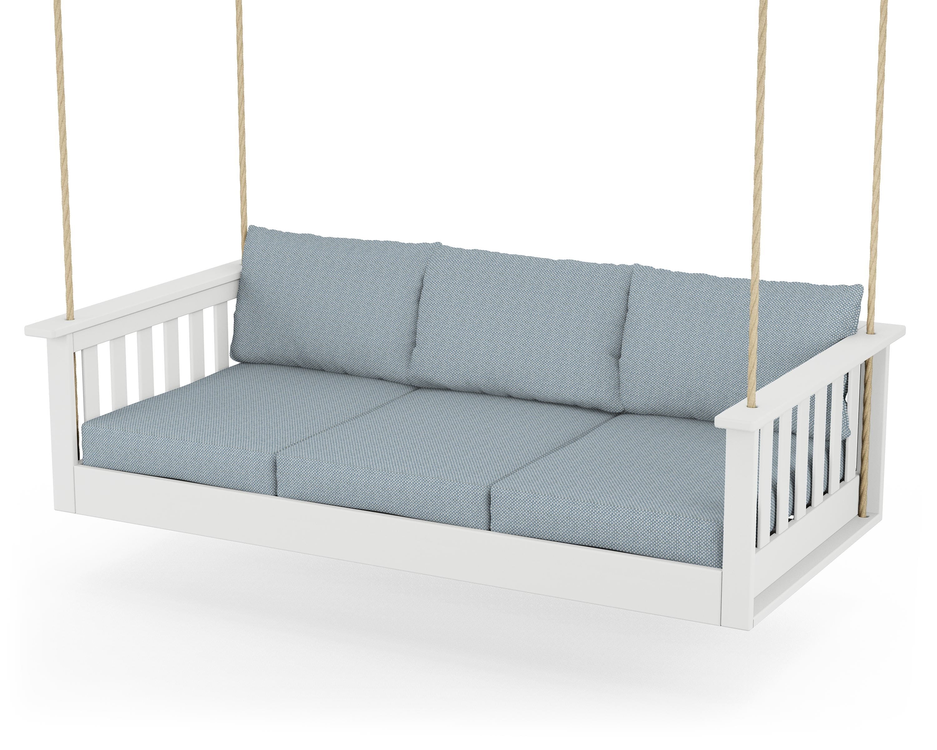 POLYWOOD® Vineyard Daybed Swing in White / Exhale Sky