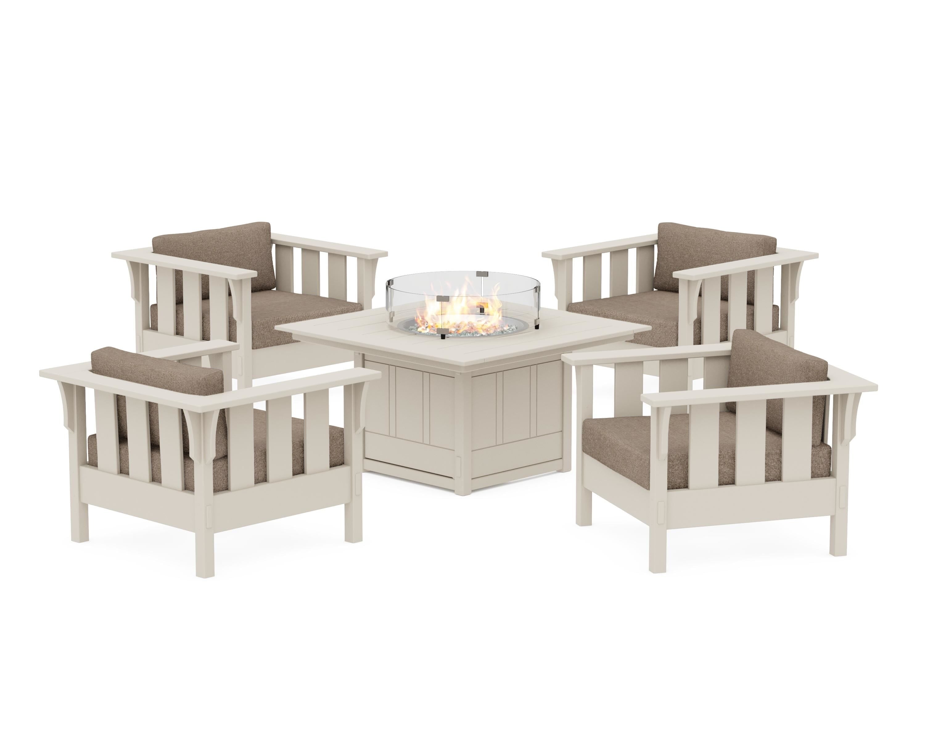 Martha Stewart by POLYWOOD® Acadia 5-Piece Deep Seating Set with Fire Pit Table in Sand / Spiced Burlap