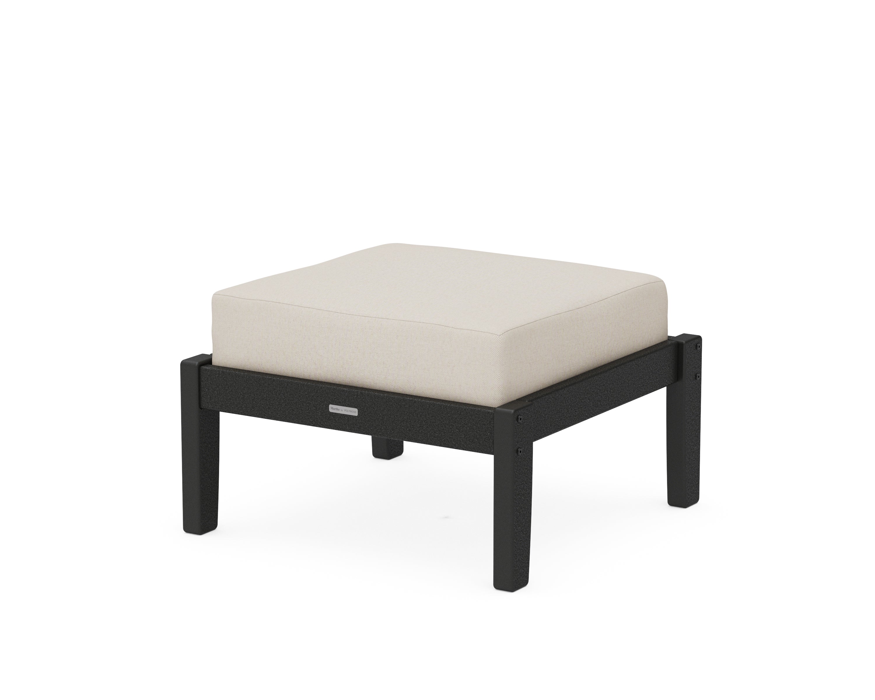 Martha Stewart by POLYWOOD® Chinoiserie Deep Seating Ottoman in Black / Dune Burlap