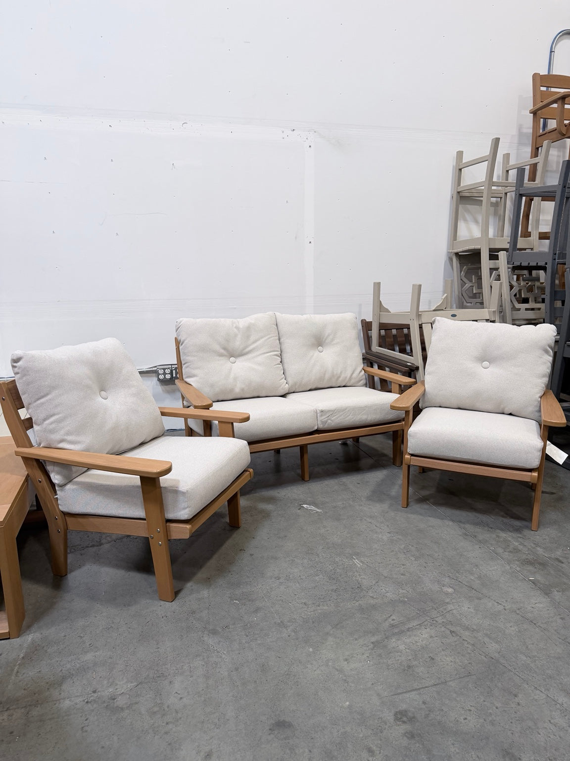Modern 3-Piece Wood Deep Seating Lounge Set with Cushions
