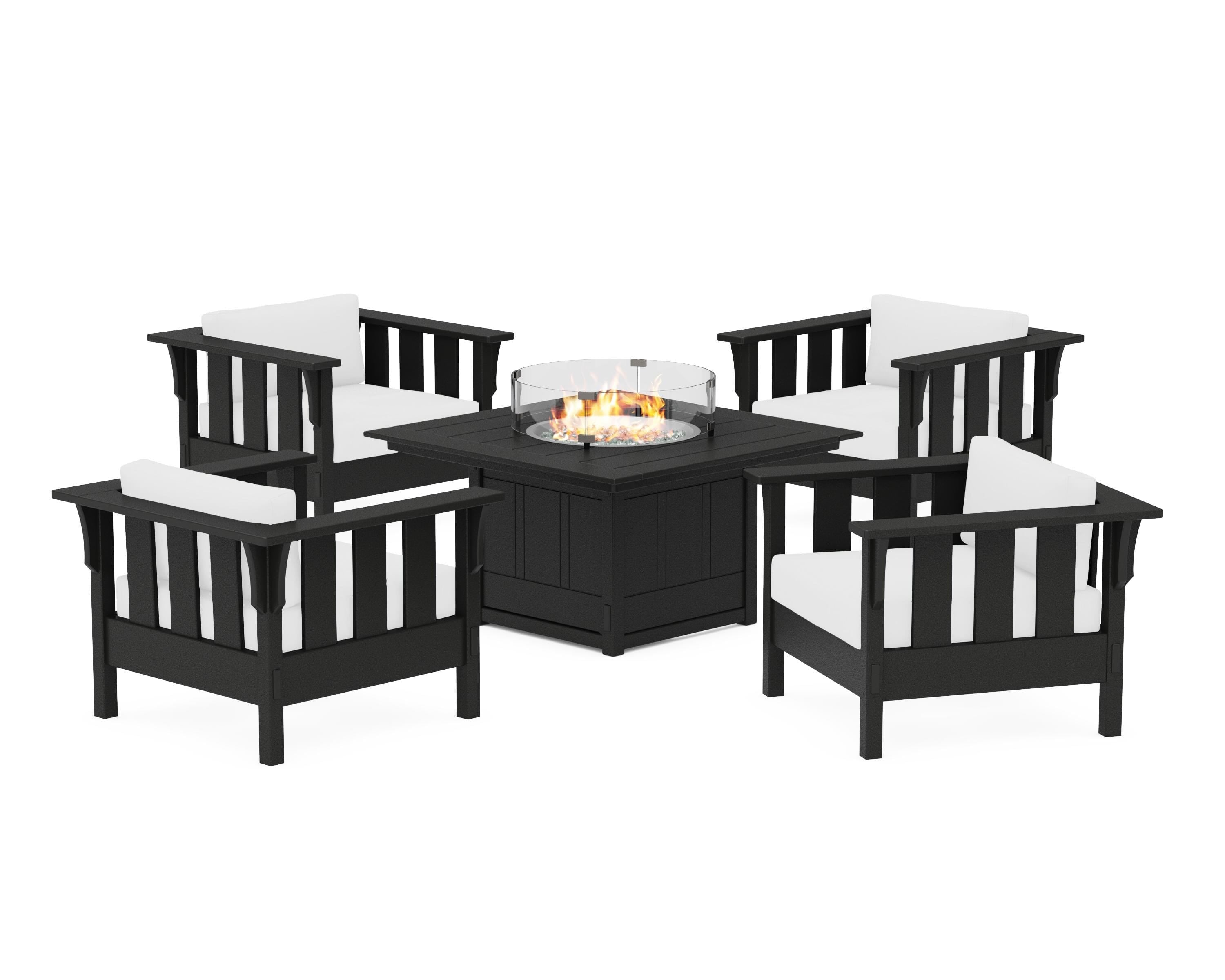 Martha Stewart by POLYWOOD® Acadia 5-Piece Deep Seating Set with Fire Pit Table in Black / Natural