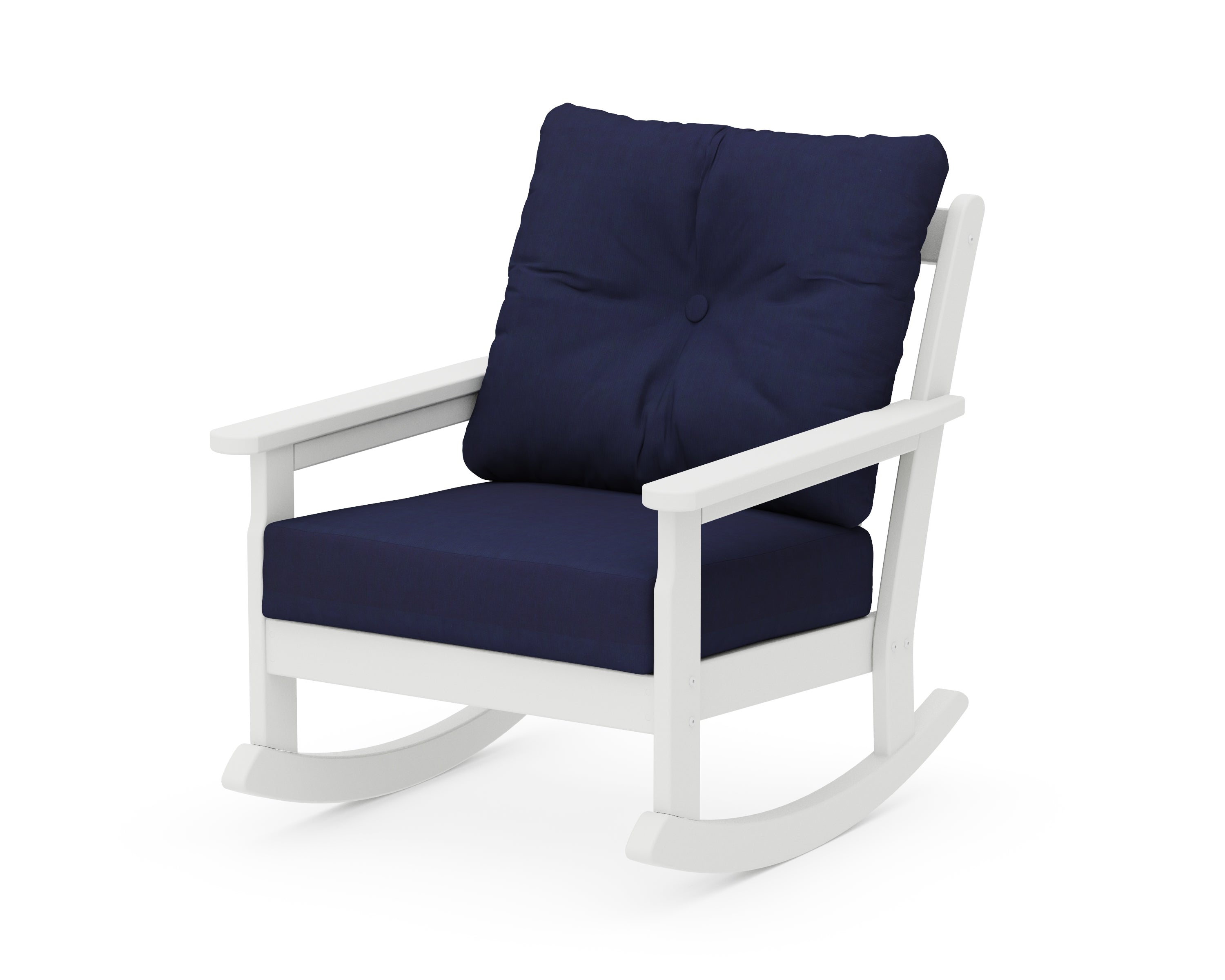 POLYWOOD® Vineyard Deep Seating Rocking Chair in White / Navy