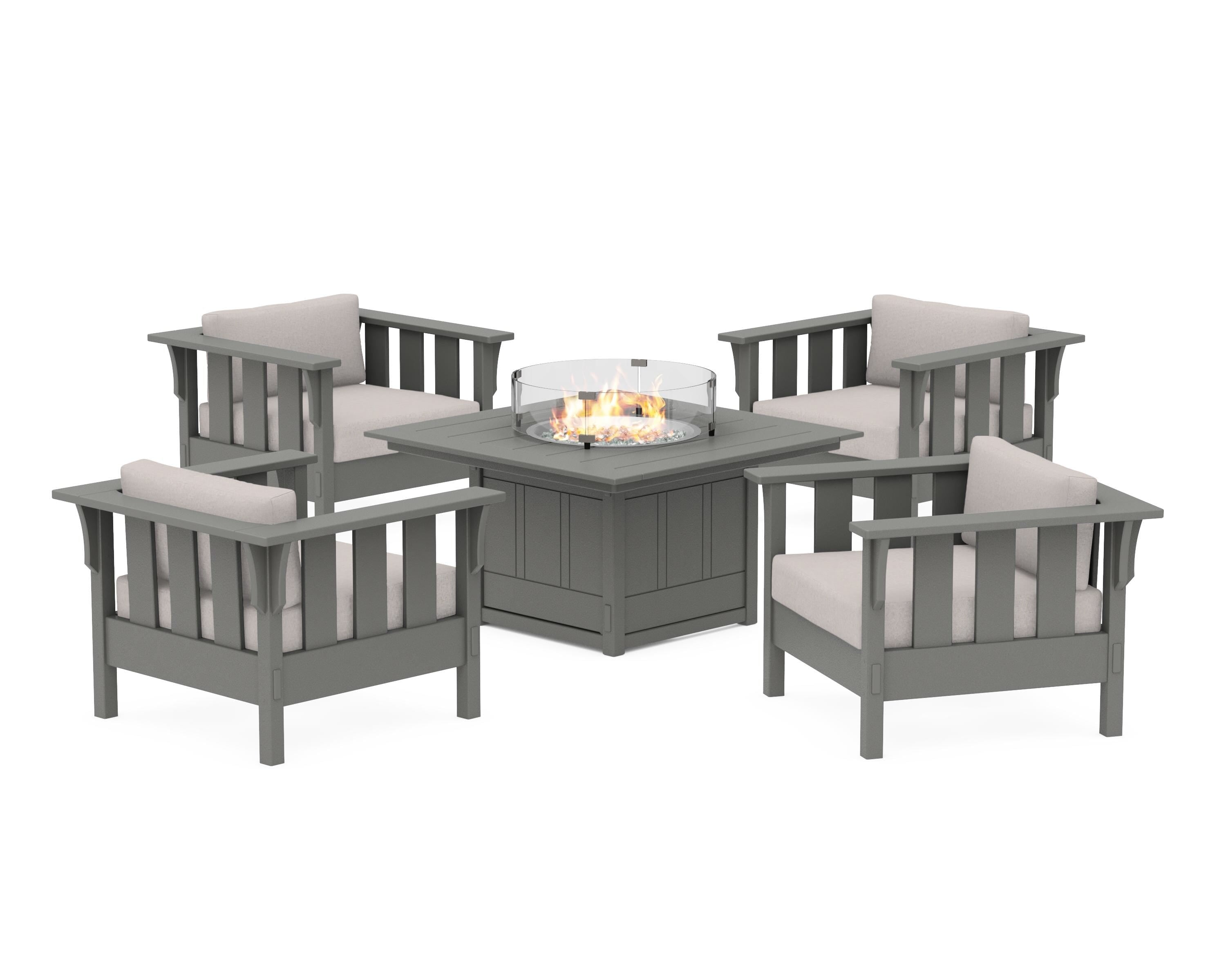 Martha Stewart by POLYWOOD® Acadia 5-Piece Deep Seating Set with Fire Pit Table in Slate Grey / Dune Burlap