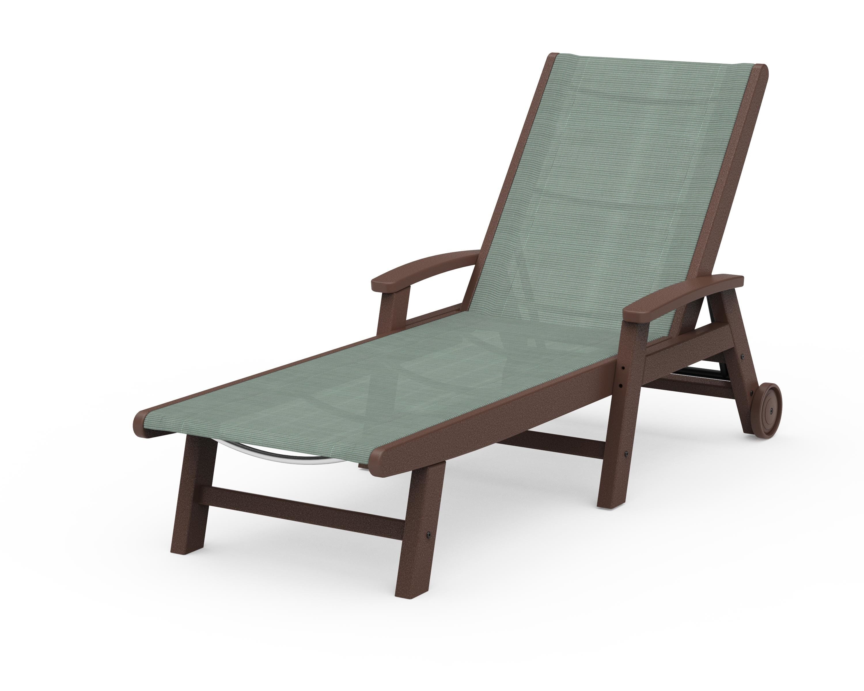 POLYWOOD® Coastal Chaise with Wheels in Mahogany / Dupioni Sea Mist Sling