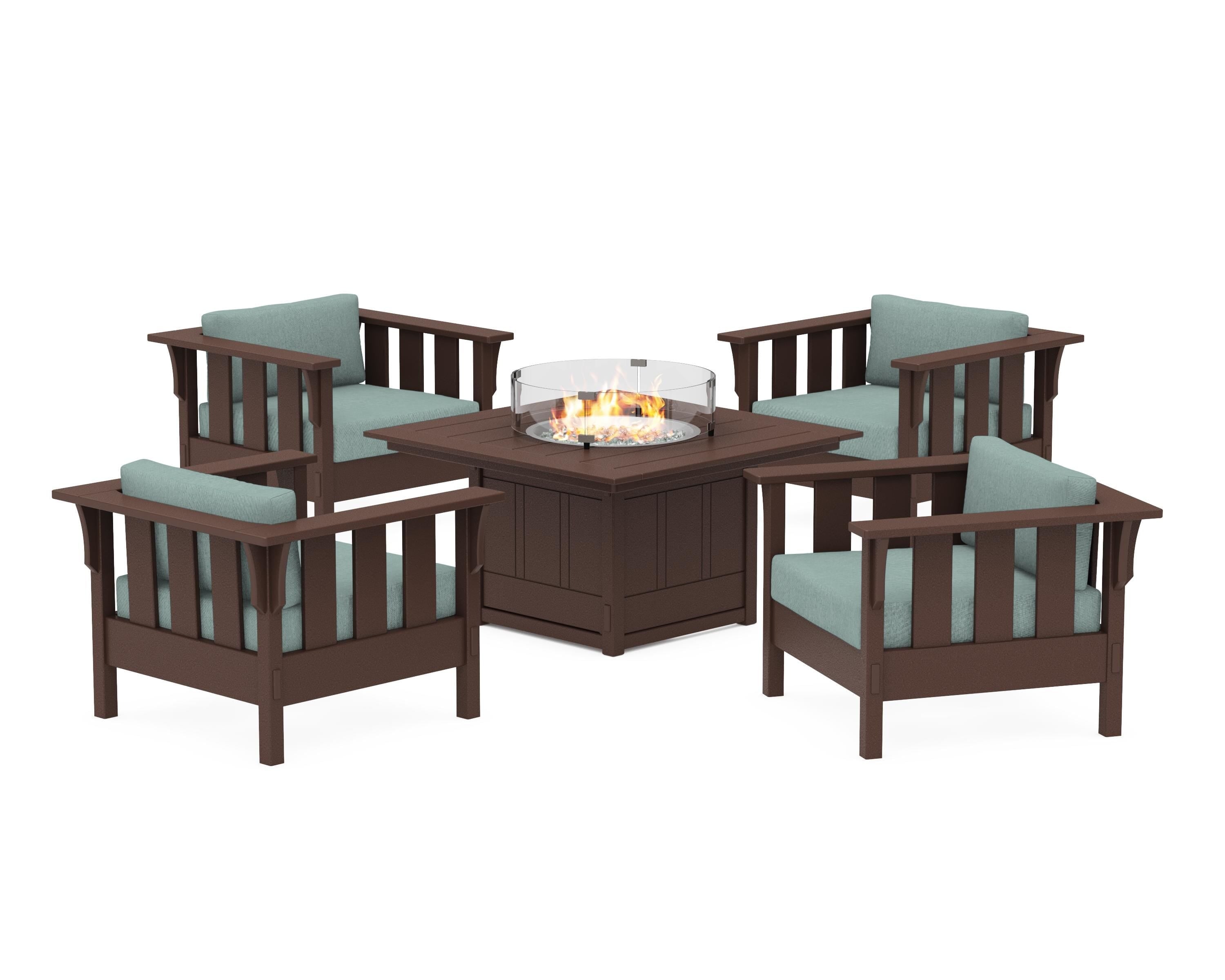 Martha Stewart by POLYWOOD® Acadia 5-Piece Deep Seating Set with Fire Pit Table in Mahogany / Glacier Spa