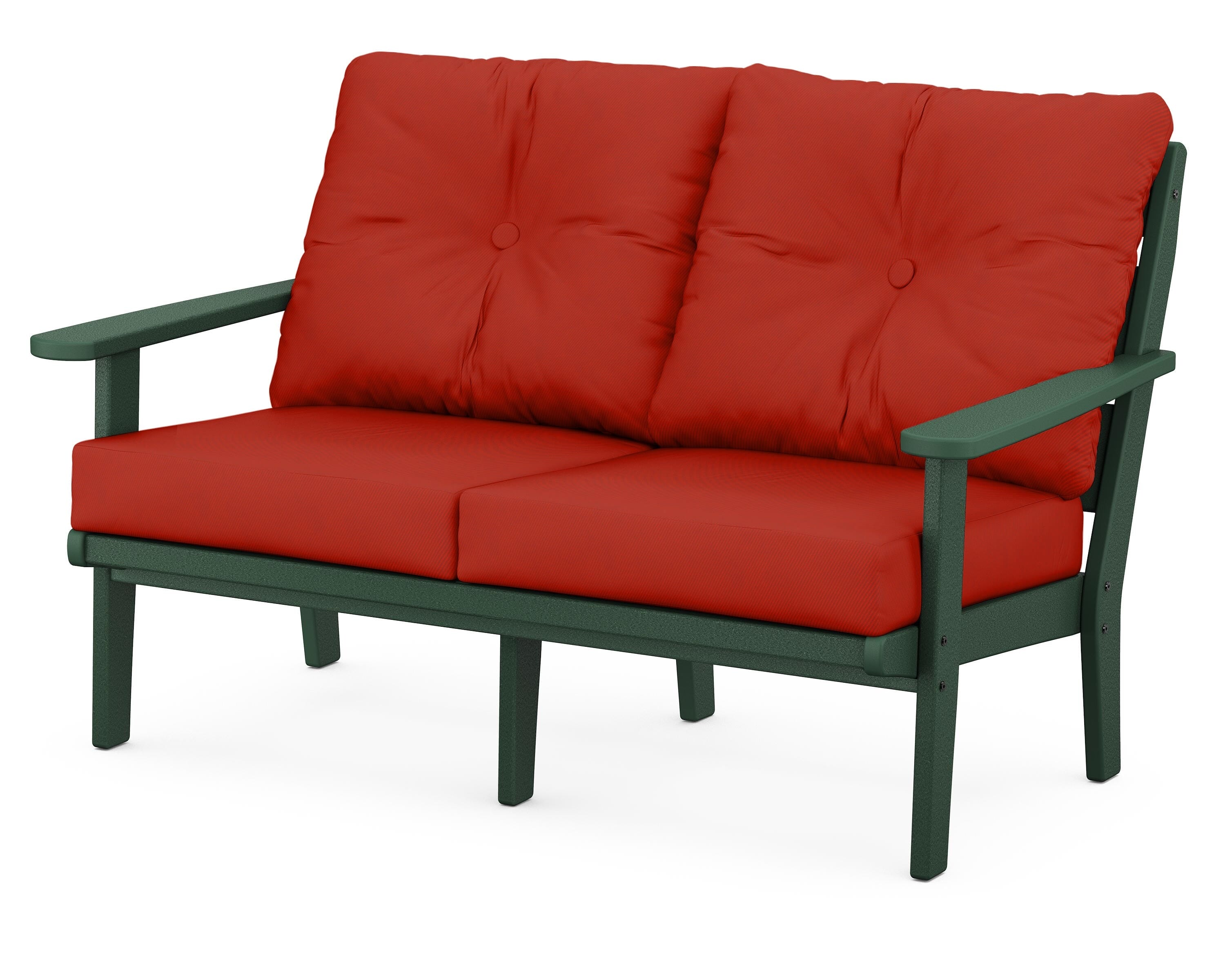 POLYWOOD® Lakeside Deep Seating Loveseat in Green / Canvas Jockey Red