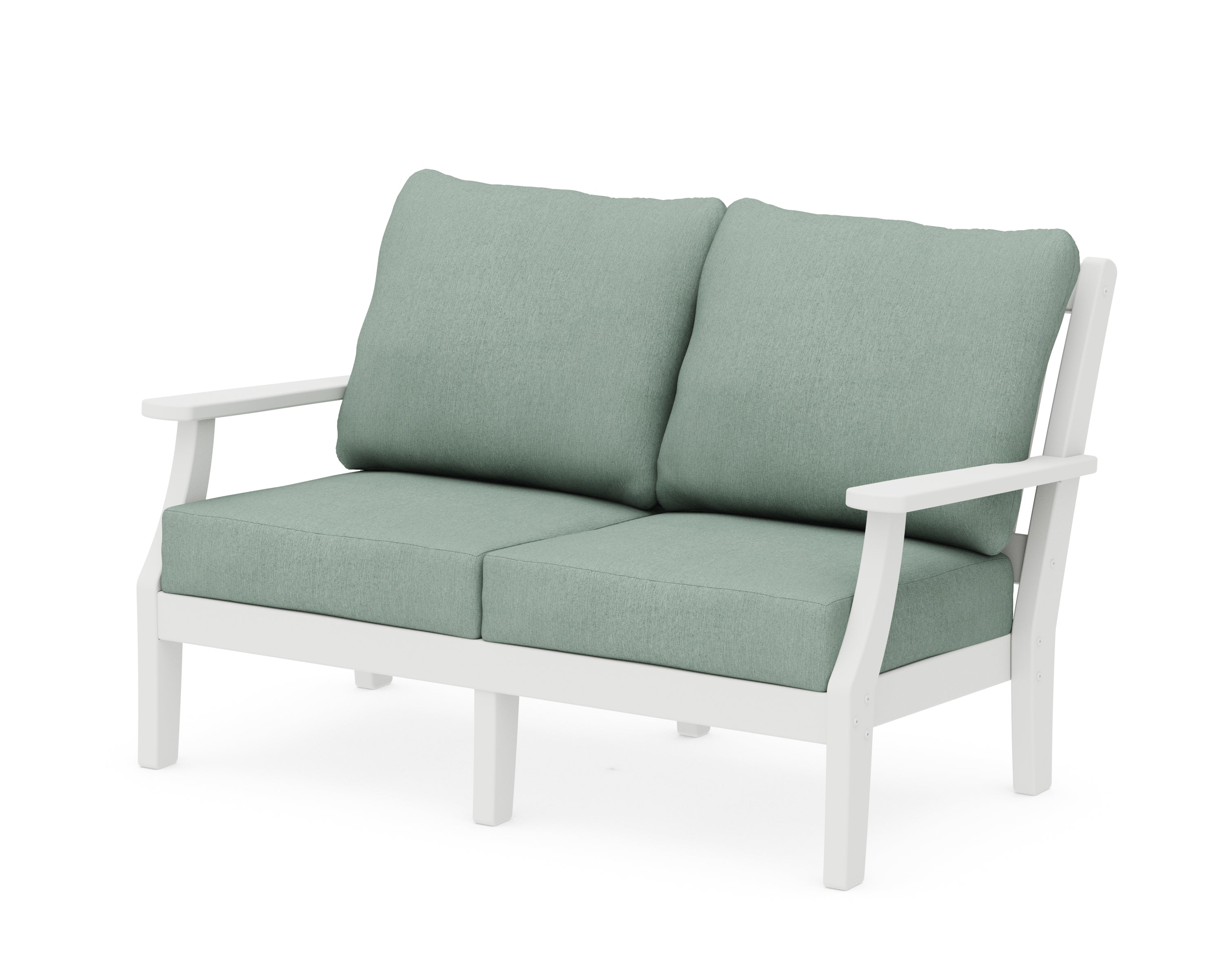 Martha Stewart by POLYWOOD® Chinoiserie Deep Seating Loveseat in White / Glacier Spa