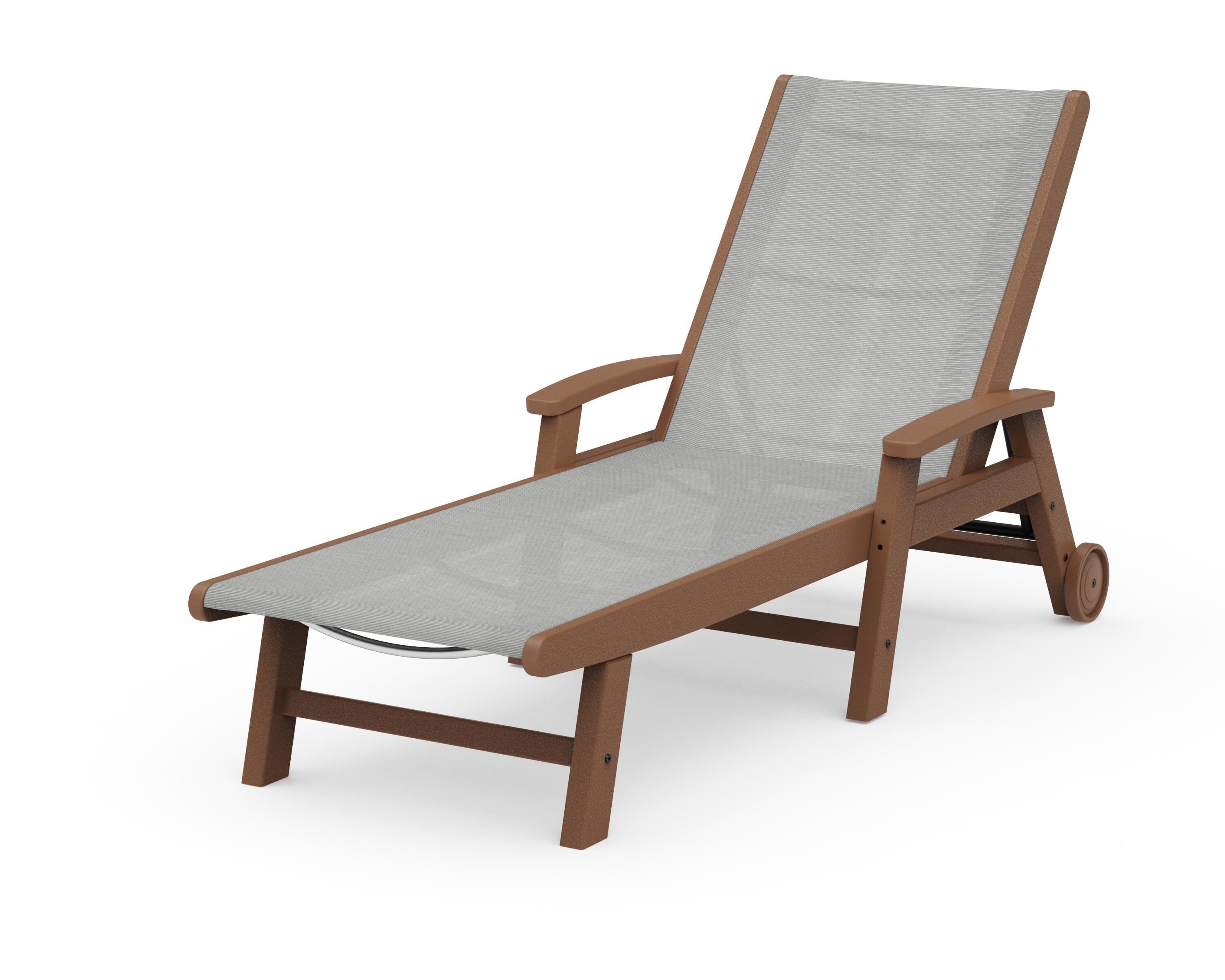POLYWOOD® Coastal Chaise with Wheels in Teak / Metallic Sling