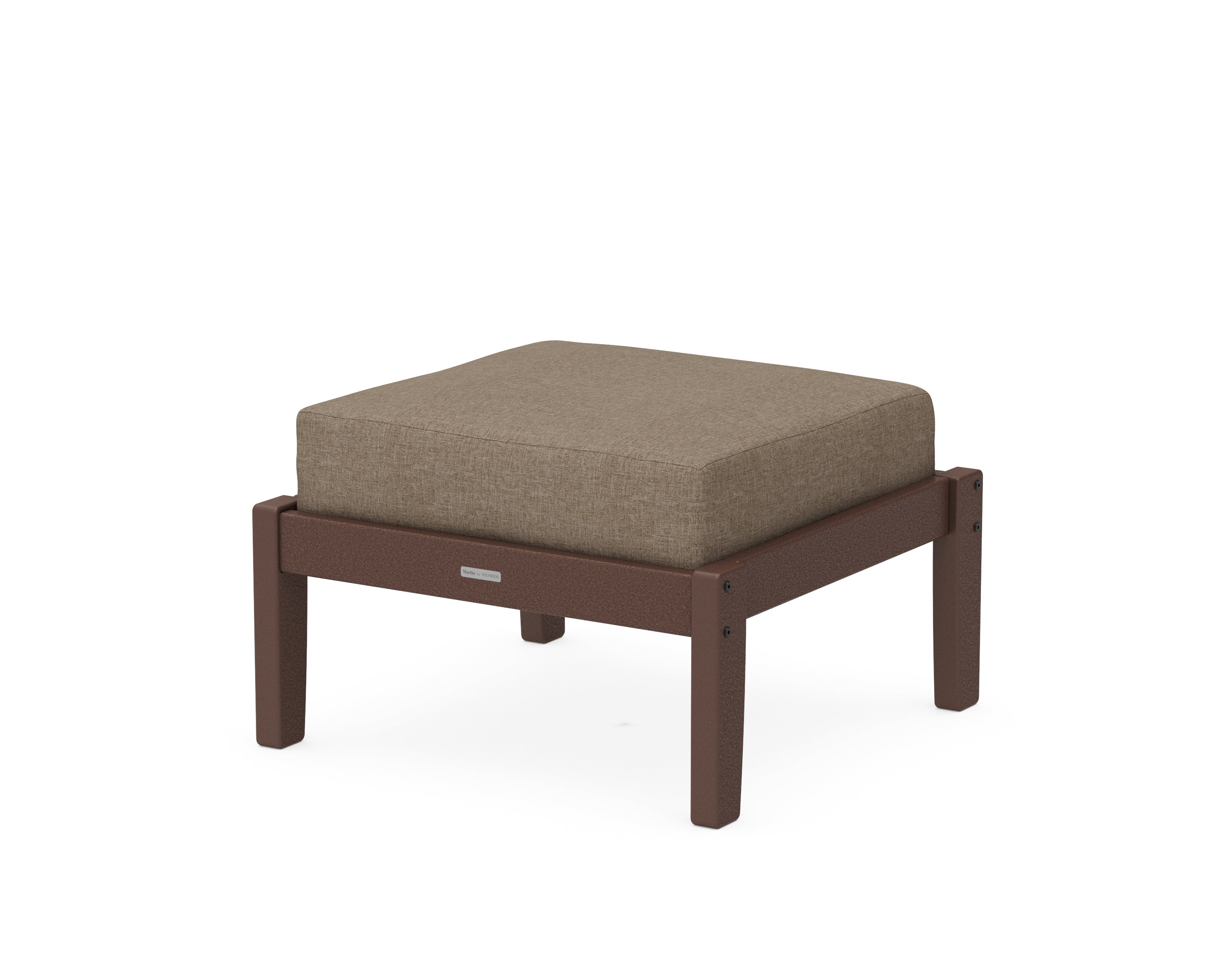 Martha Stewart by POLYWOOD® Chinoiserie Deep Seating Ottoman in Mahogany / Spiced Burlap