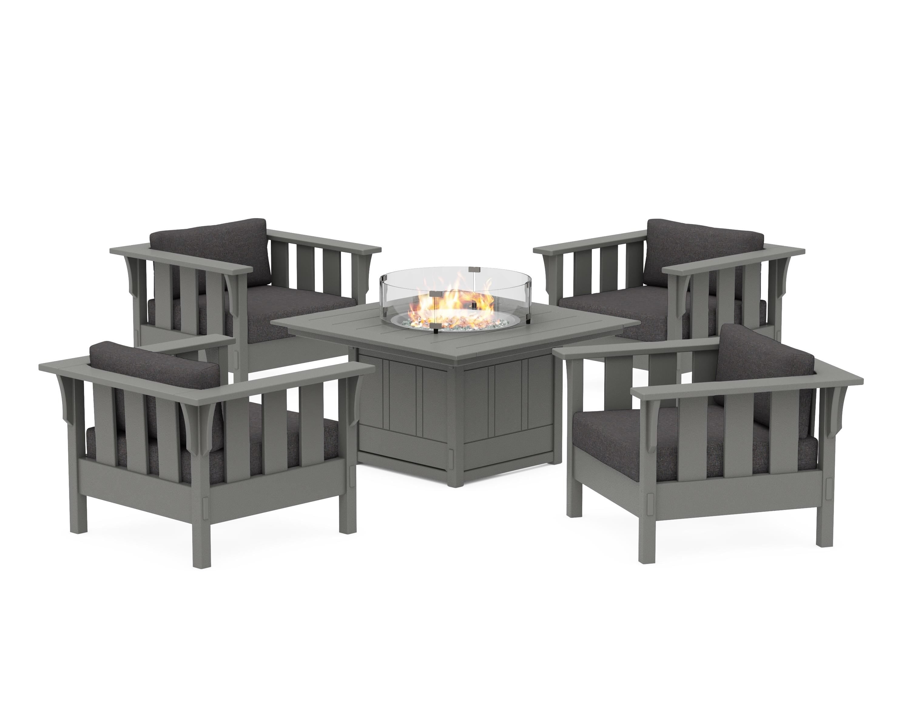 Martha Stewart by POLYWOOD® Acadia 5-Piece Deep Seating Set with Fire Pit Table in Slate Grey / Ash Charcoal