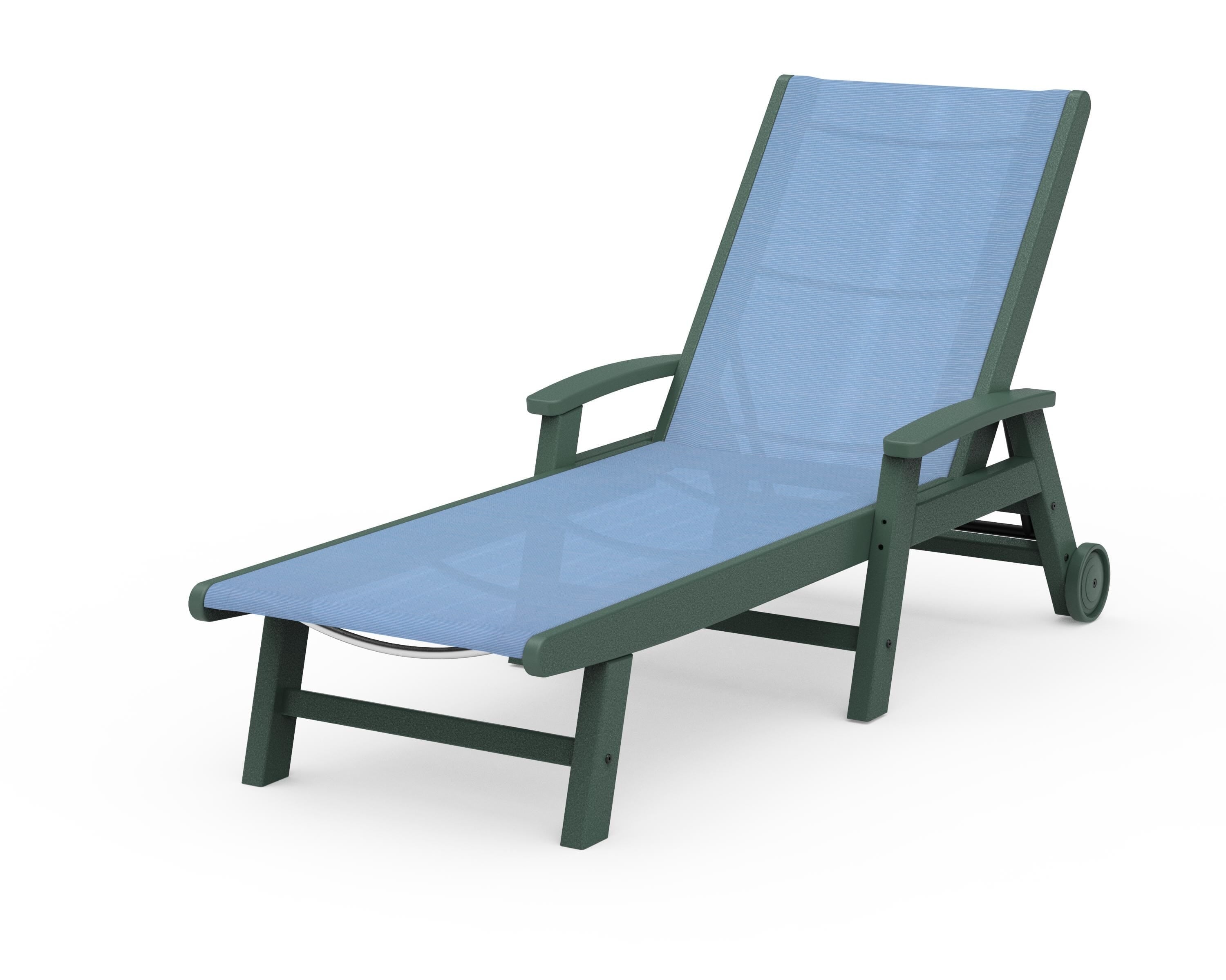 POLYWOOD® Coastal Chaise with Wheels in Green / Poolside Sling