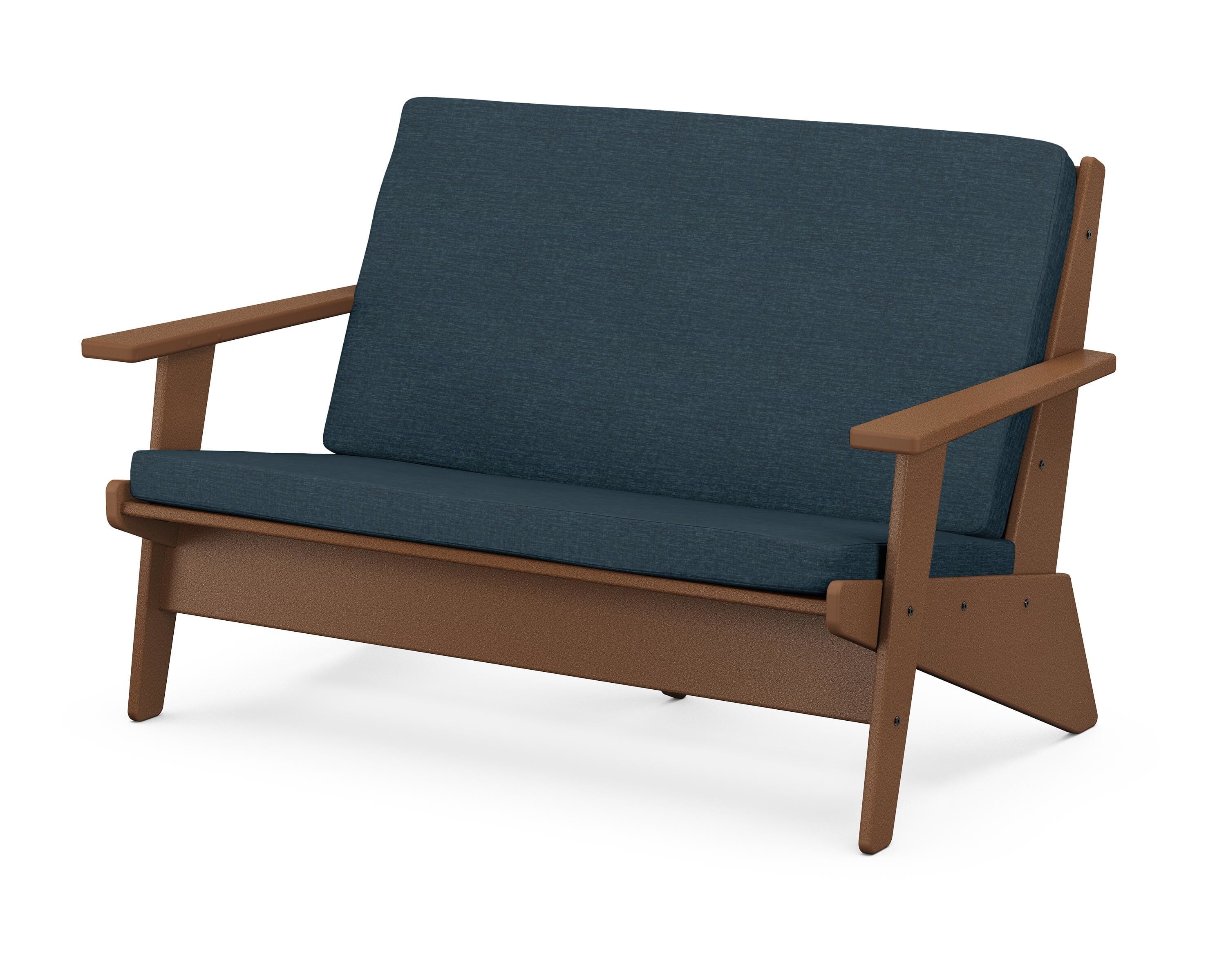 POLYWOOD® Riviera Modern Lounge Loveseat in Teak / Platform Indigo