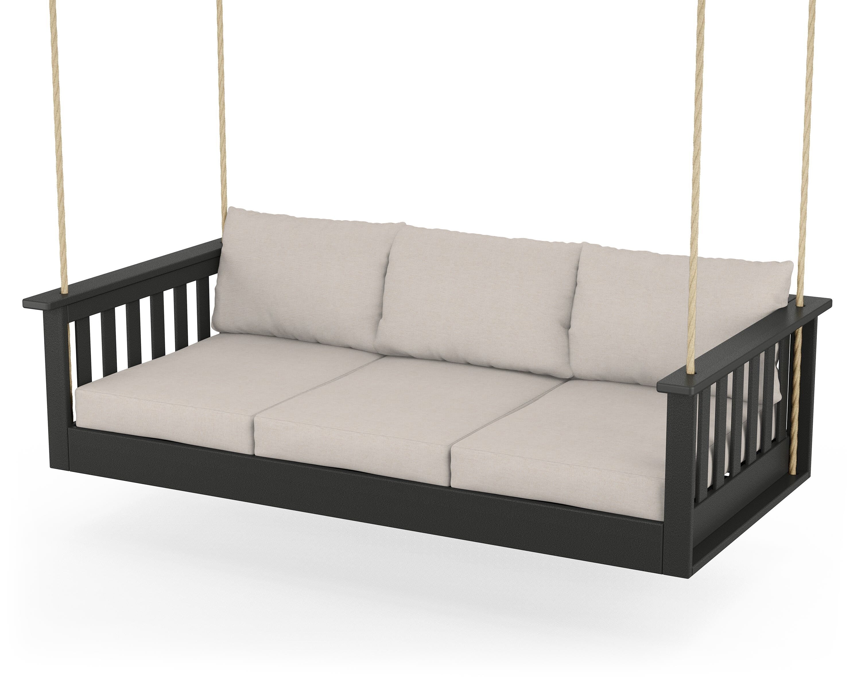 POLYWOOD® Vineyard Daybed Swing in Black / Nuance Cloud