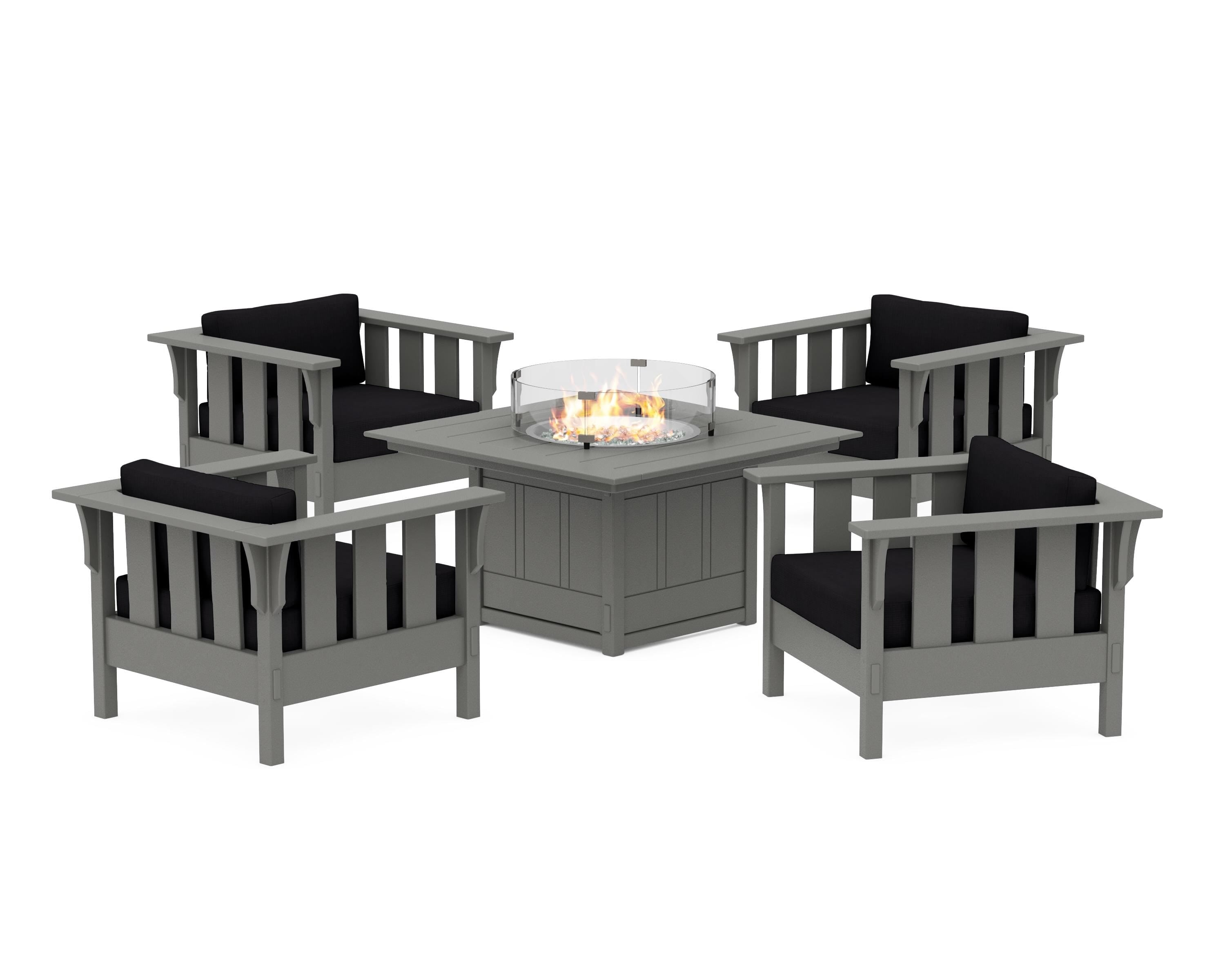 Martha Stewart by POLYWOOD® Acadia 5-Piece Deep Seating Set with Fire Pit Table in Slate Grey / Midnight Linen