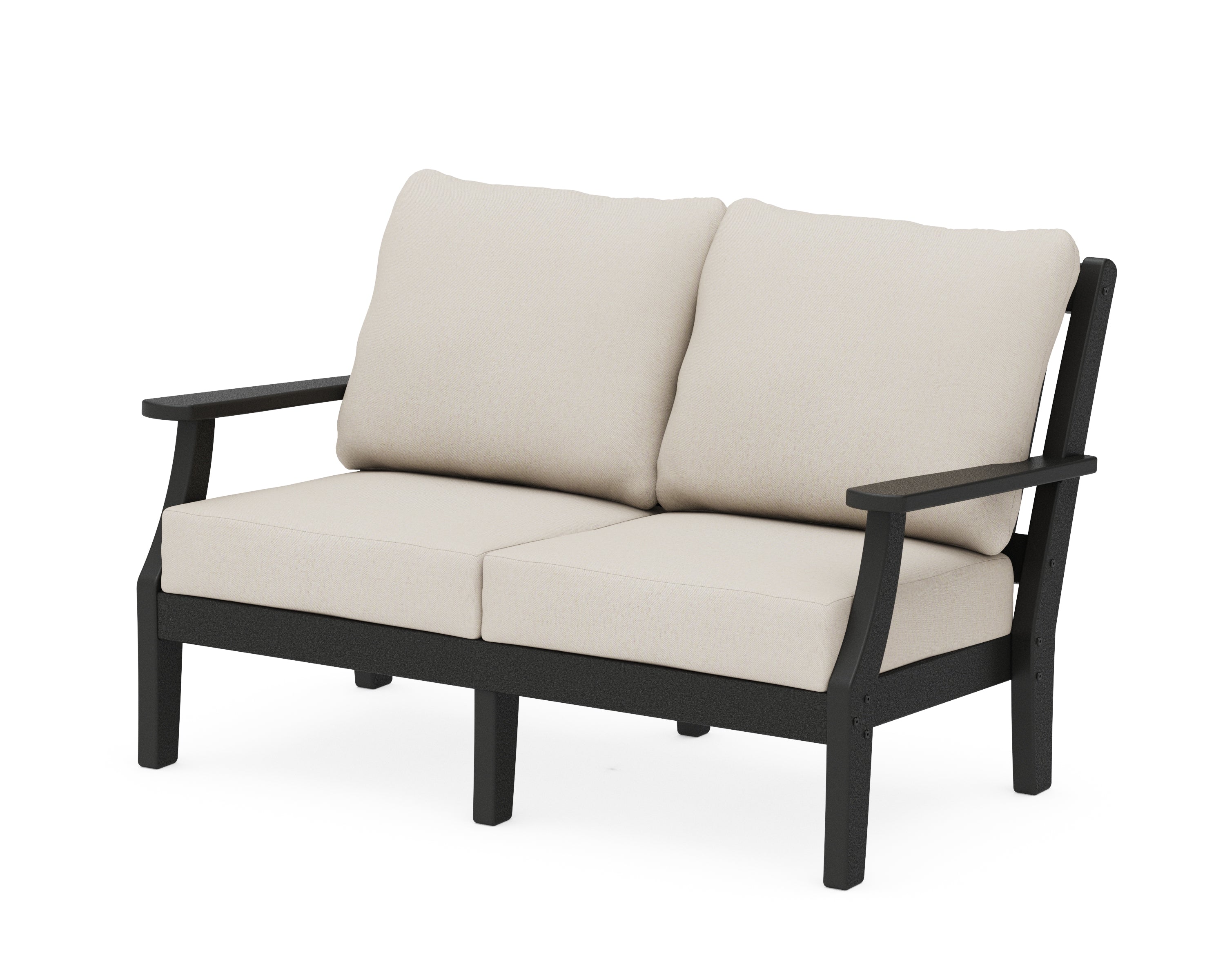 Martha Stewart by POLYWOOD® Chinoiserie Deep Seating Loveseat in Black / Dune Burlap