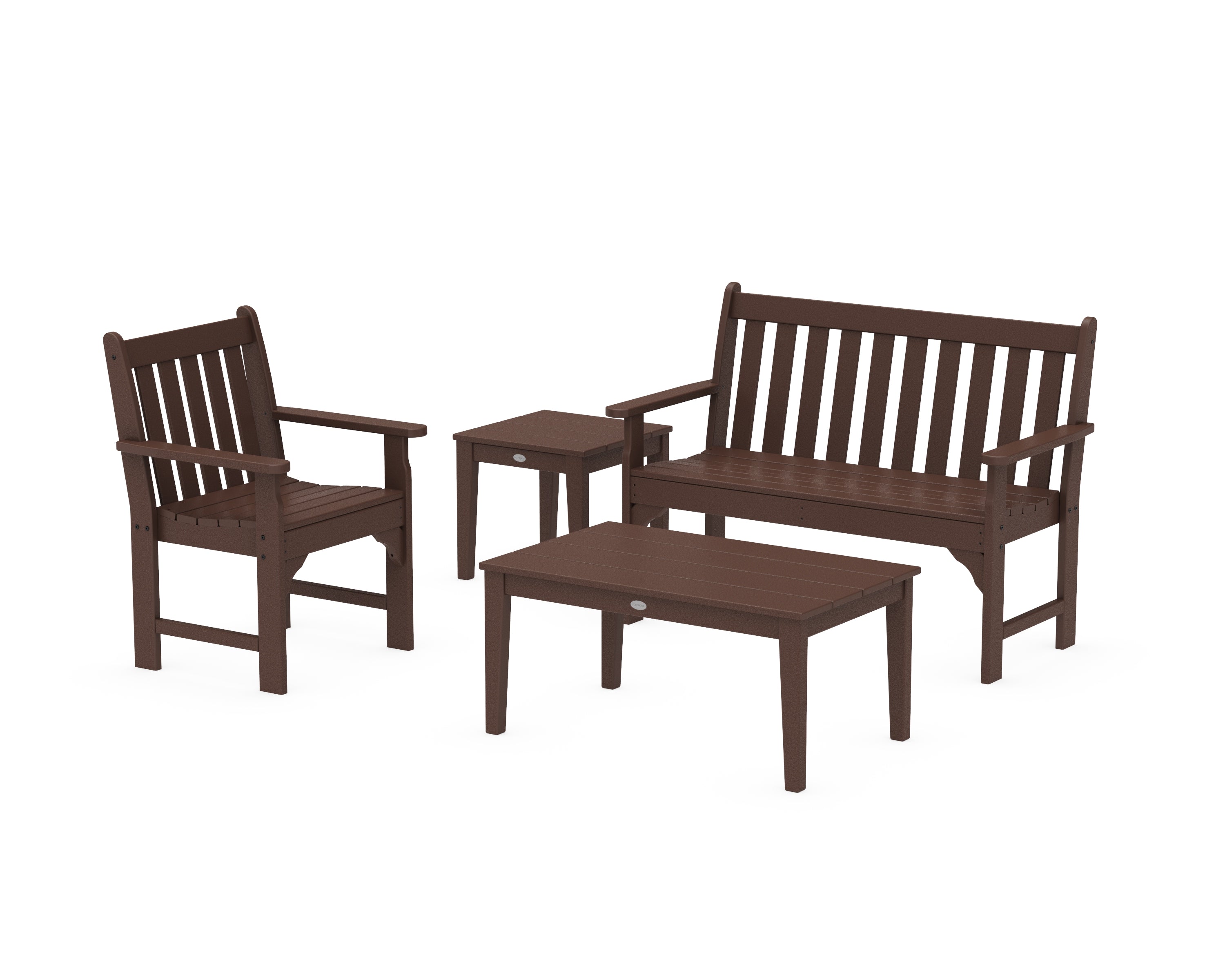 POLYWOOD® Vineyard 4-Piece Bench Seating Set in Mahogany