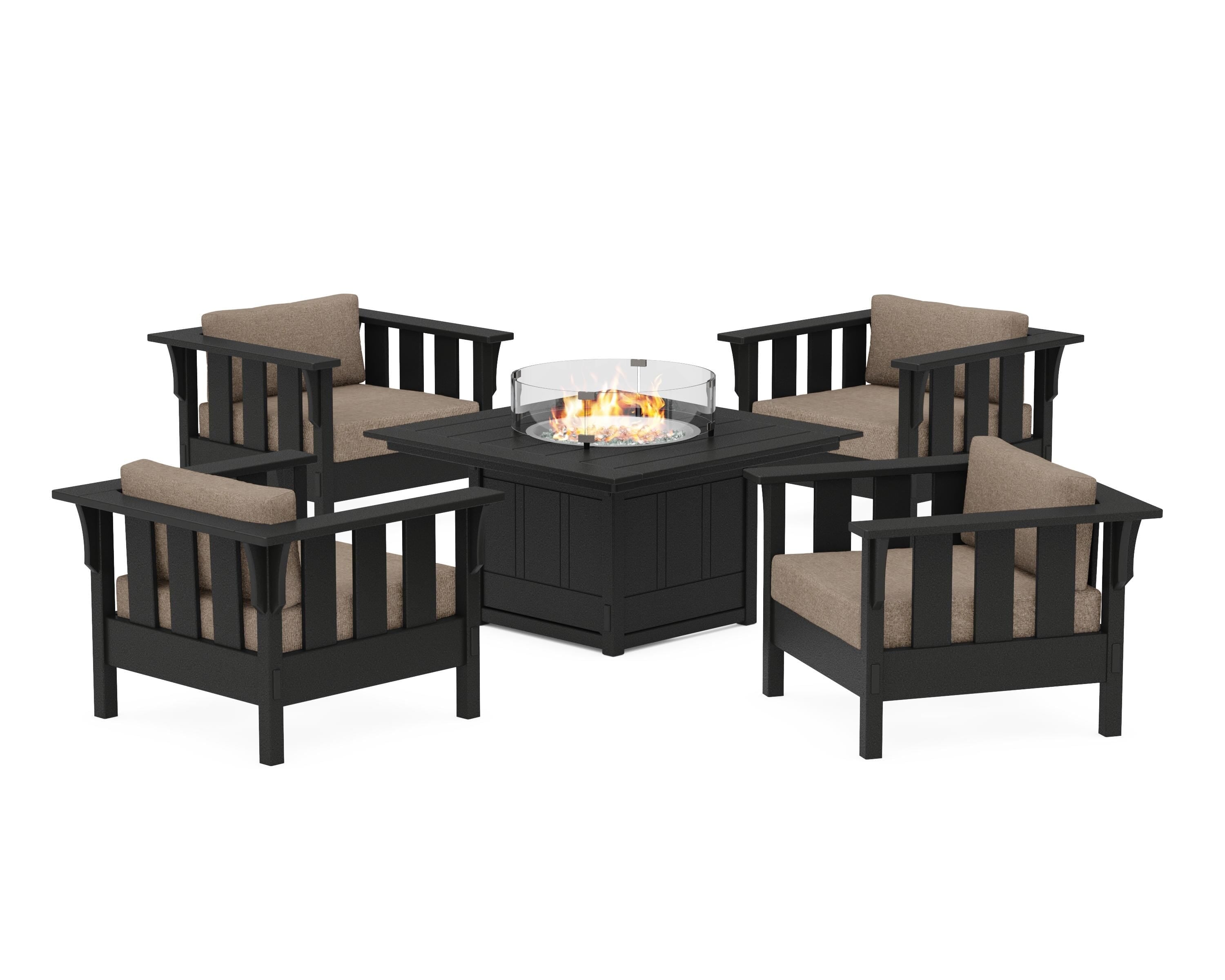 Martha Stewart by POLYWOOD® Acadia 5-Piece Deep Seating Set with Fire Pit Table in Black / Spiced Burlap