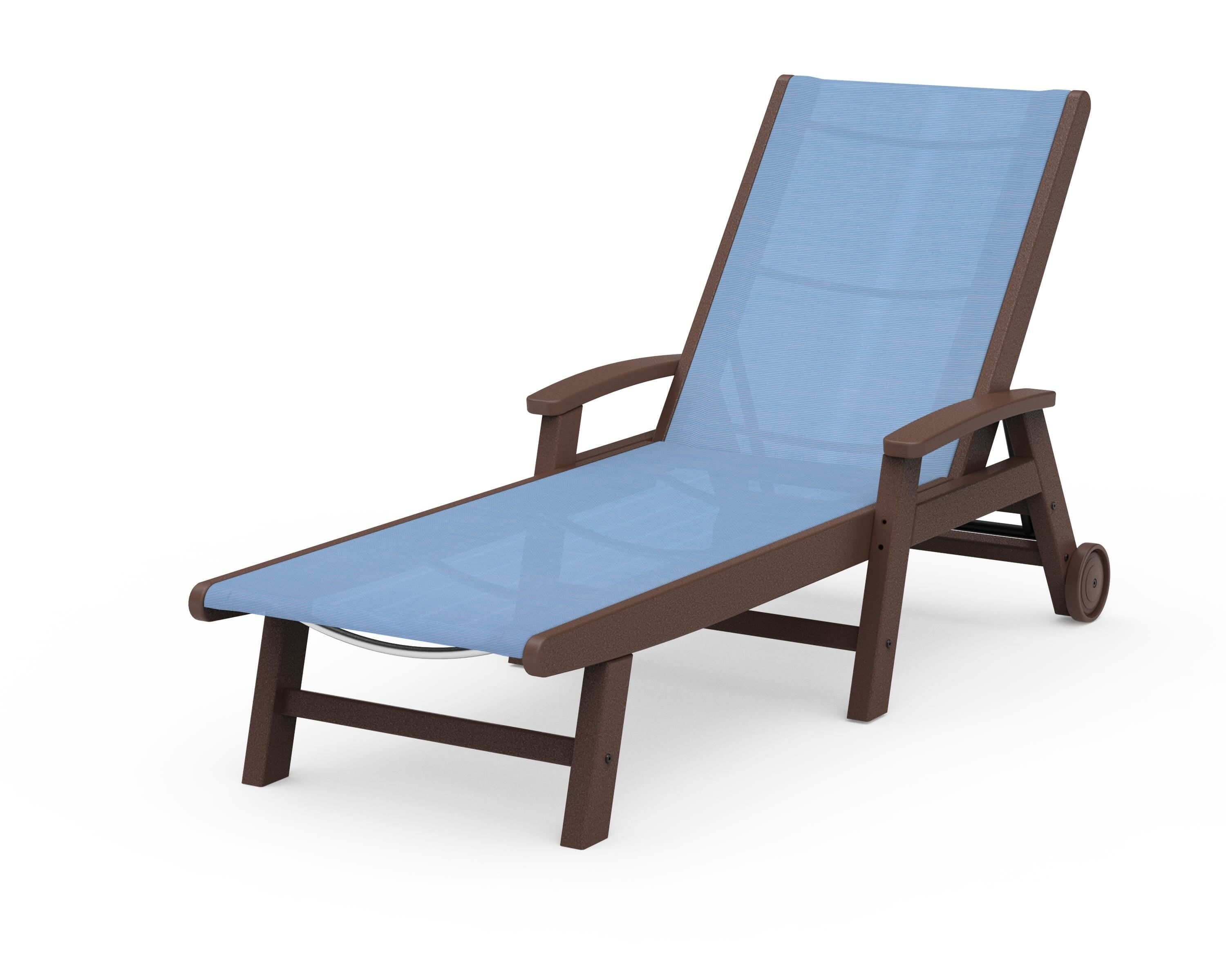 POLYWOOD® Coastal Chaise with Wheels in Mahogany / Poolside Sling