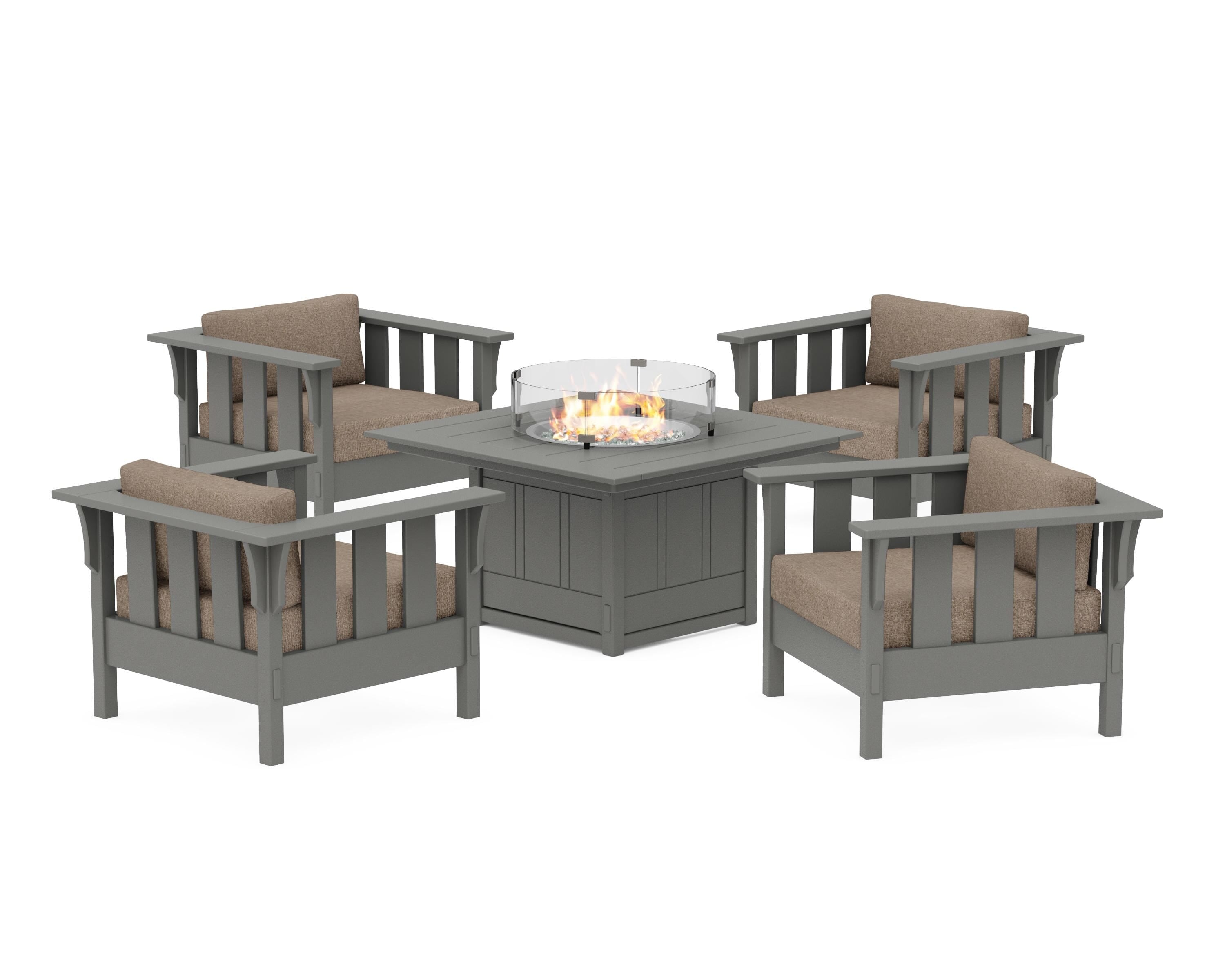 Martha Stewart by POLYWOOD® Acadia 5-Piece Deep Seating Set with Fire Pit Table in Slate Grey / Spiced Burlap