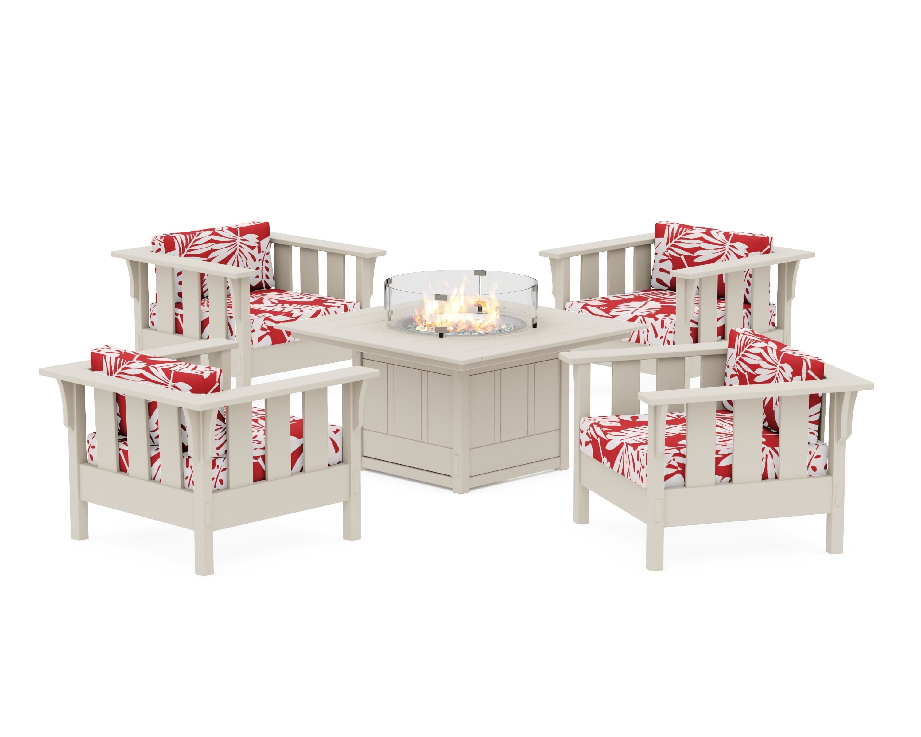 Martha Stewart by POLYWOOD® Acadia 5-Piece Deep Seating Set with Fire Pit Table in Sand / Leaf Crimson