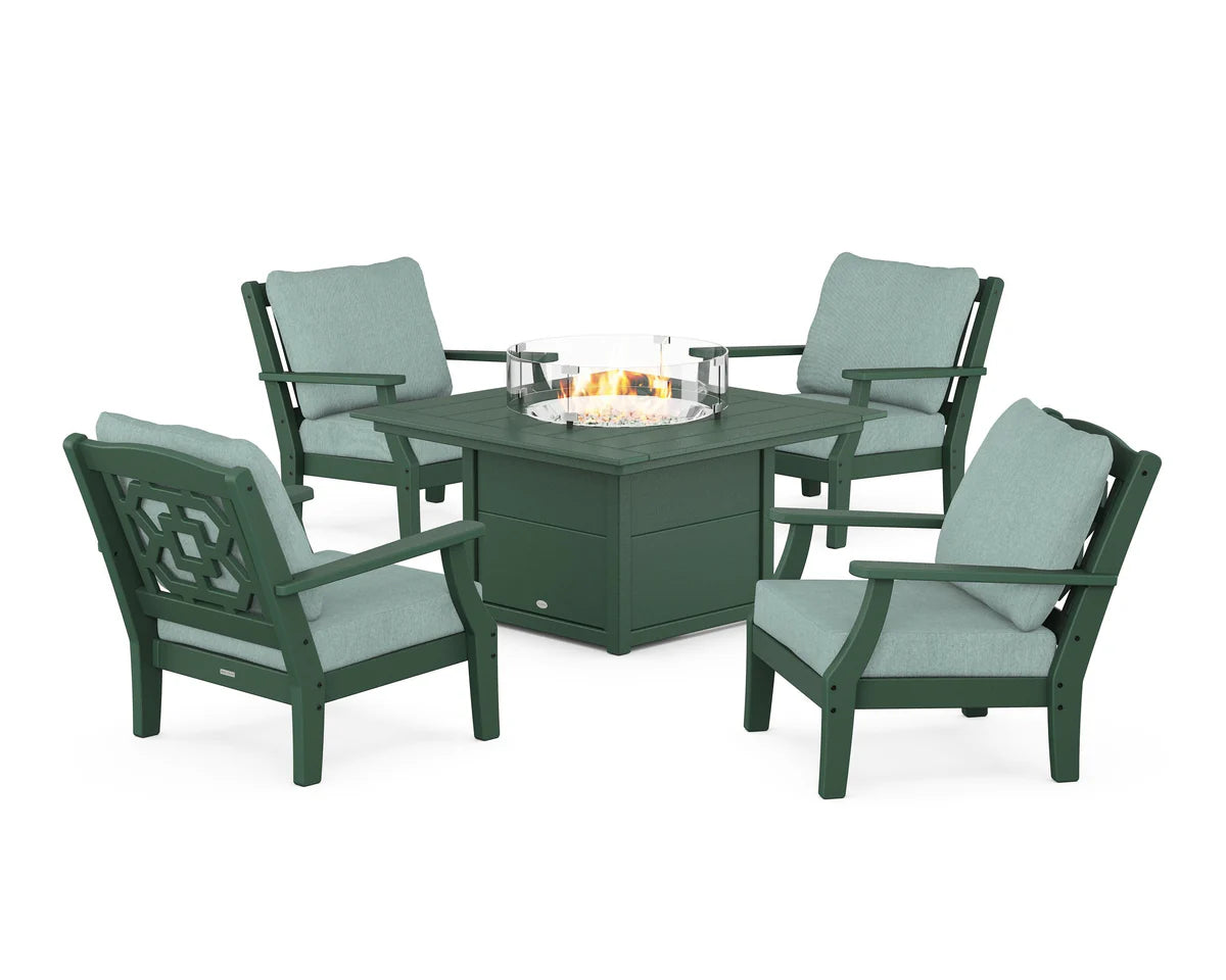 Chinoiserie 5-Piece Deep Seating Set with Fire Pit Table