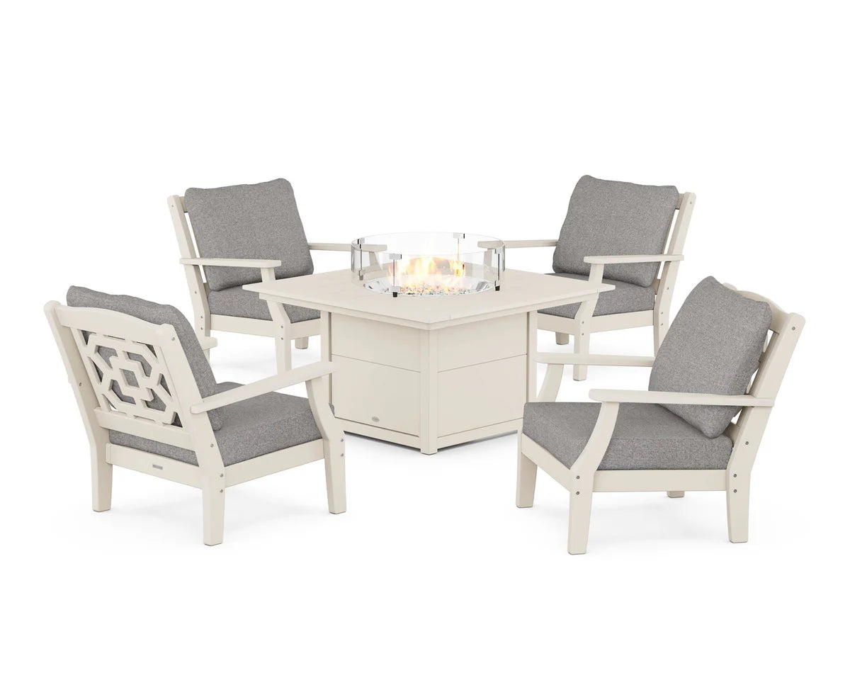 Chinoiserie 5-Piece Deep Seating Set with Fire Pit Table