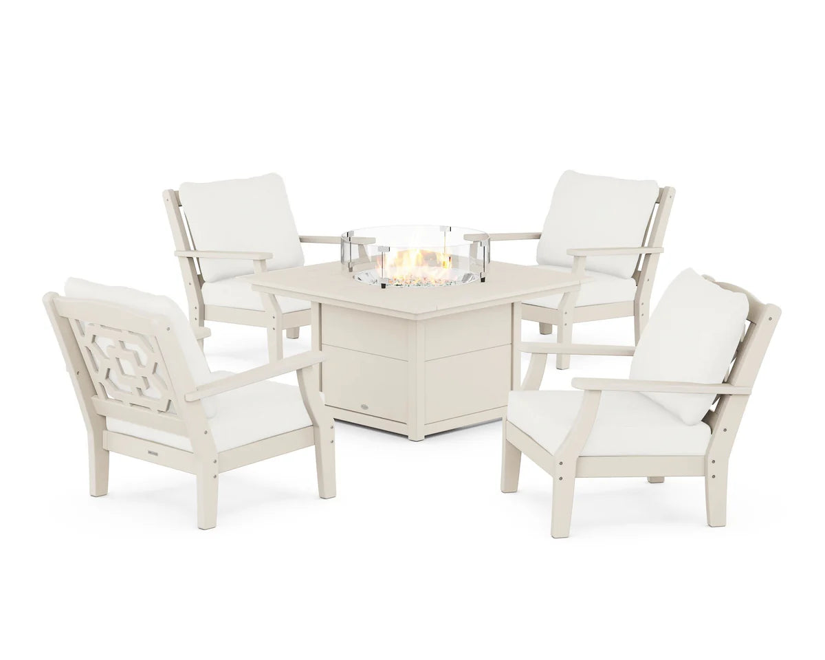 Chinoiserie 5-Piece Deep Seating Set with Fire Pit Table