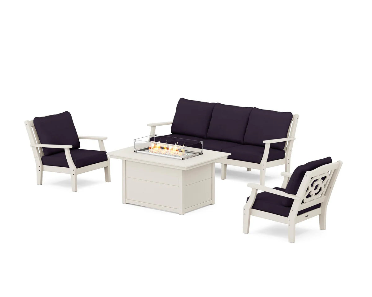 Chinoiserie Deep Seating Fire Pit Table Set