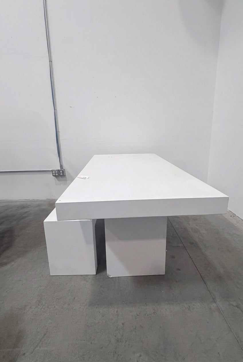 White concret table with bench
