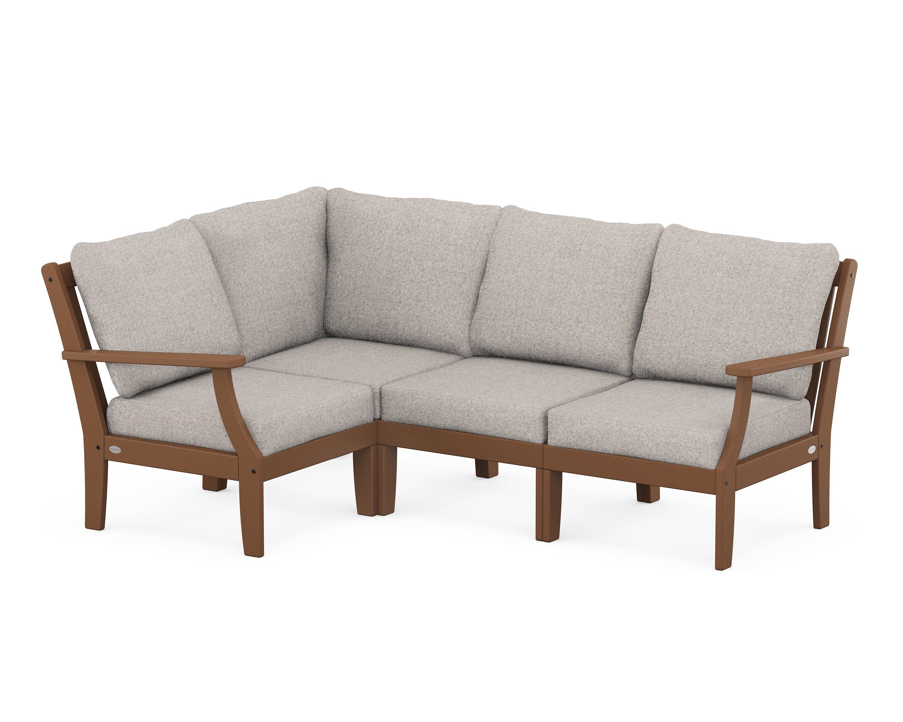 POLYWOOD® Braxton Modular 4-Piece Deep Seating Set in Teak / Weathered Tweed