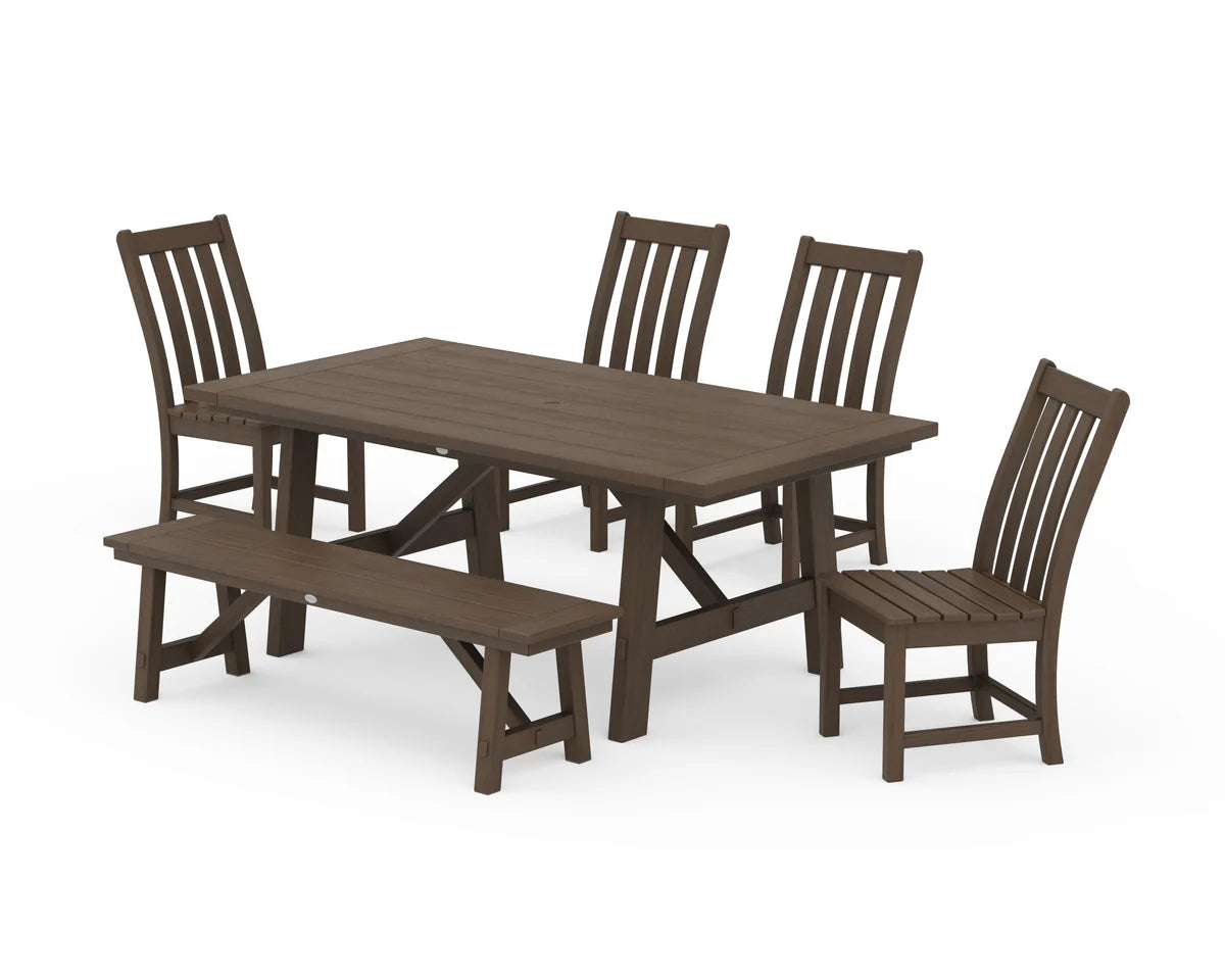 Vineyard 6-Piece Rustic Farmhouse Side Chair Dining Set with Bench