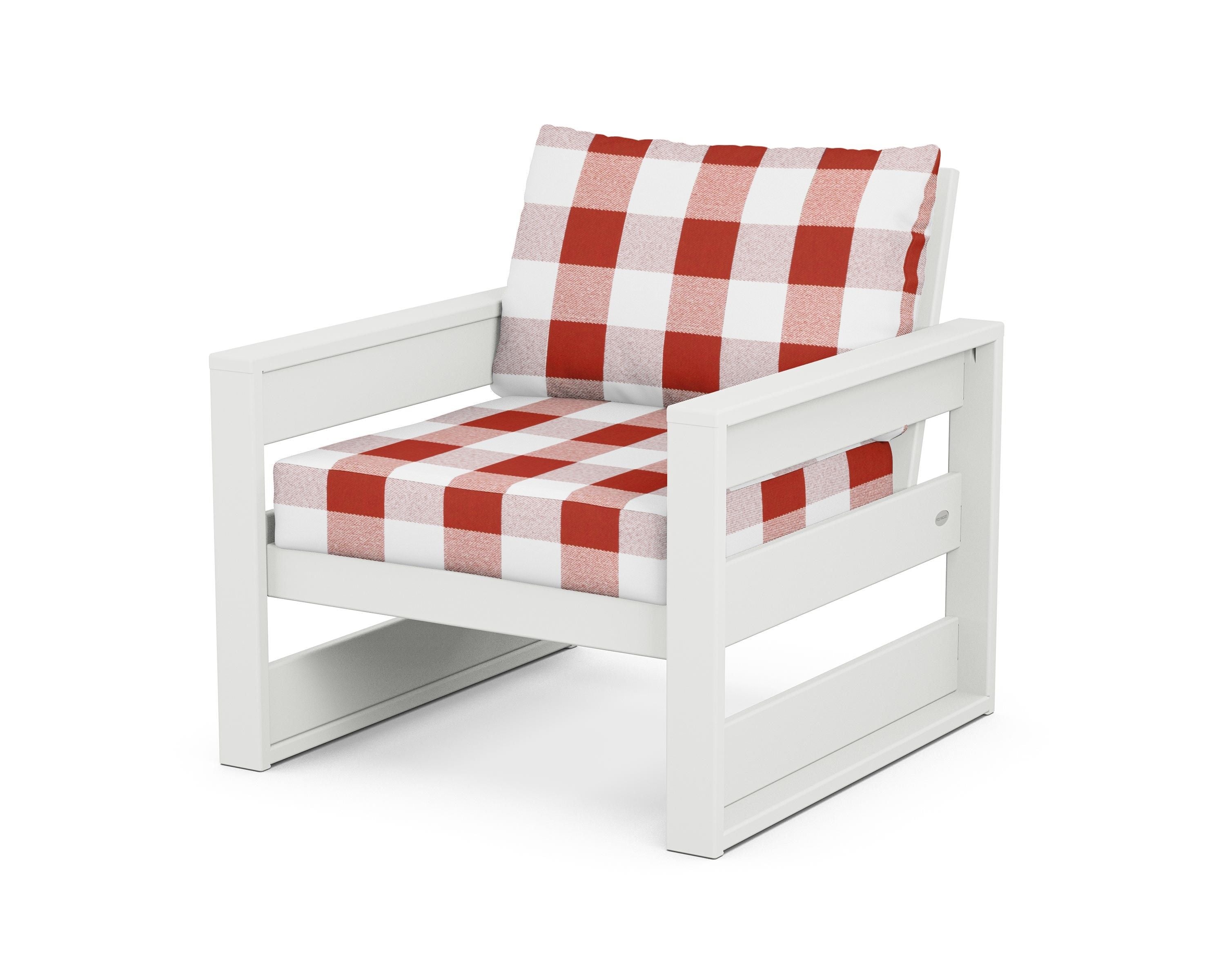 POLYWOOD® Westport Club Chair in White / Buffalo Plaid Crimson