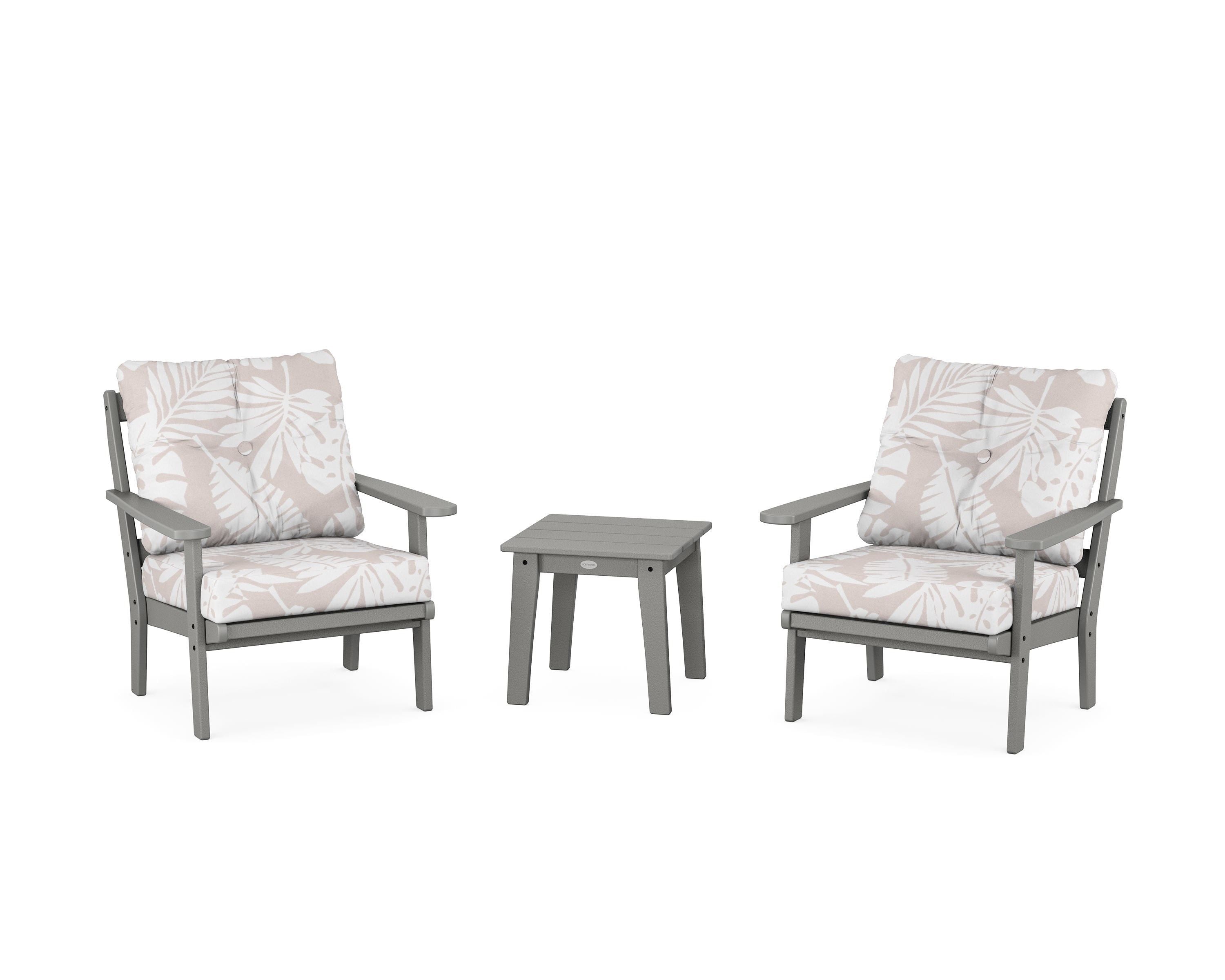 POLYWOOD® Mission 3-Piece Deep Seating Set in Slate Grey / Leaf Dune Burlap