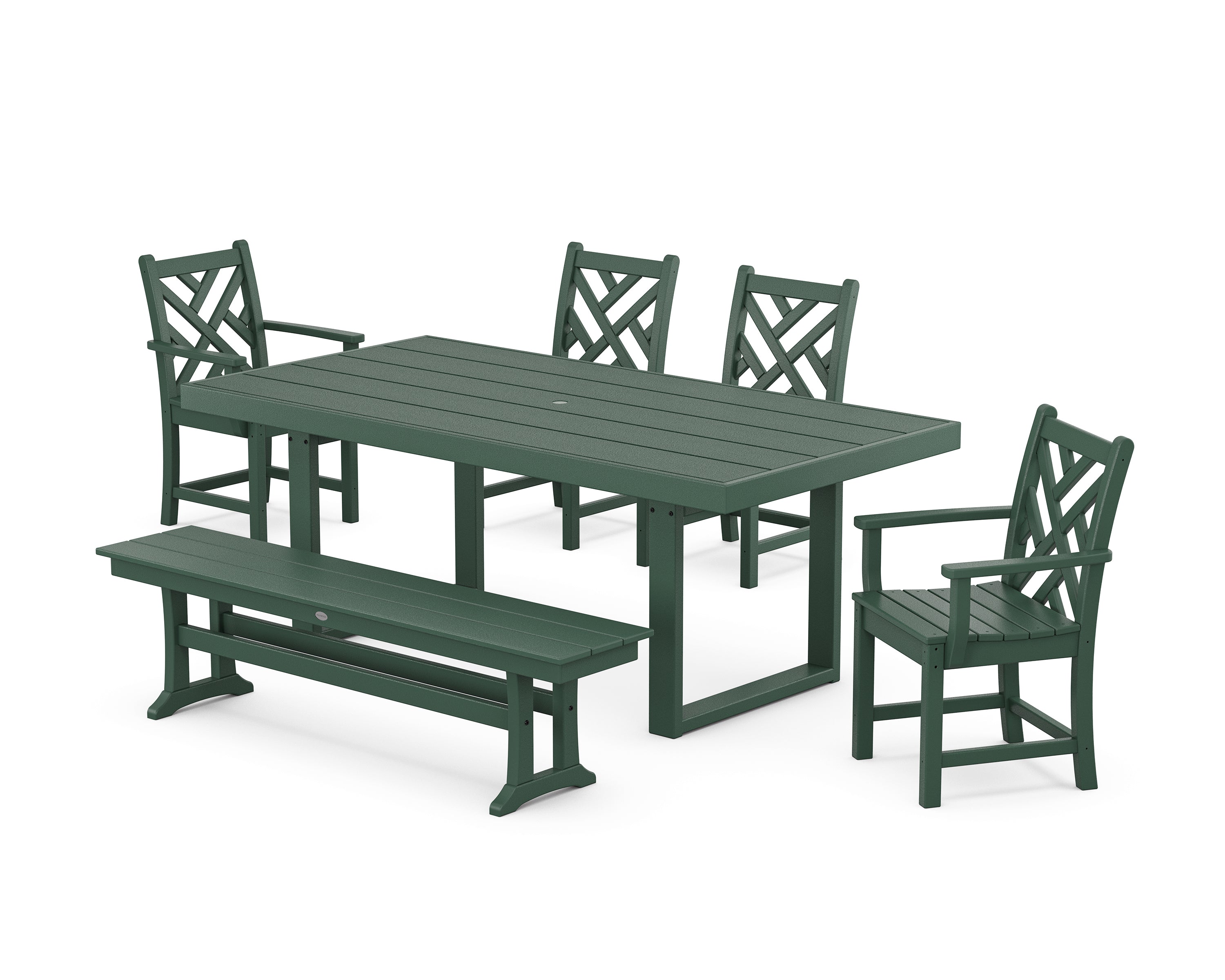 POLYWOOD® Chippendale 6-Piece Dining Set with Bench in Green
