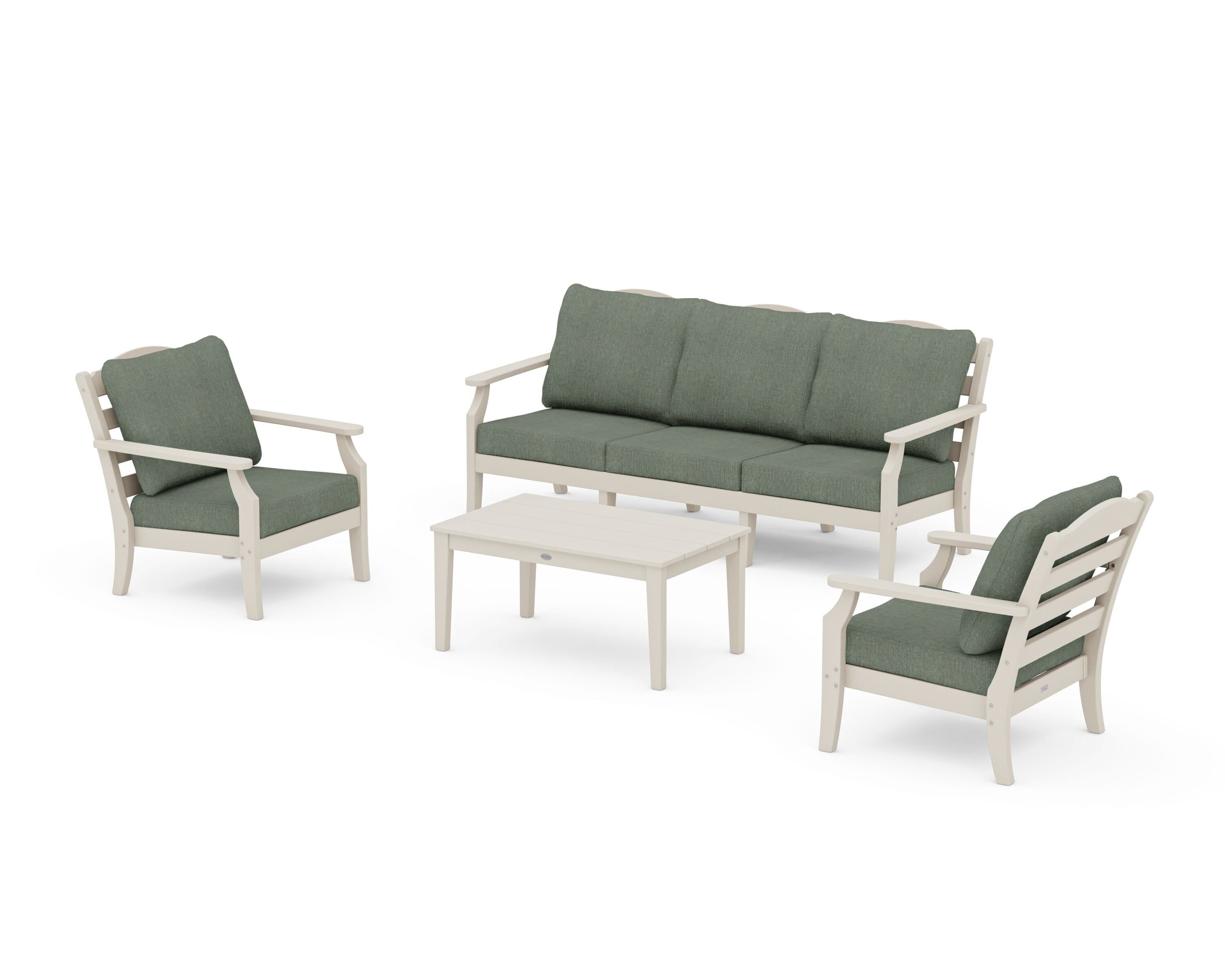 Draper James™ by POLYWOOD® Savannah 4-Piece Deep Seating Set with Sofa in Sand / Cast Sage