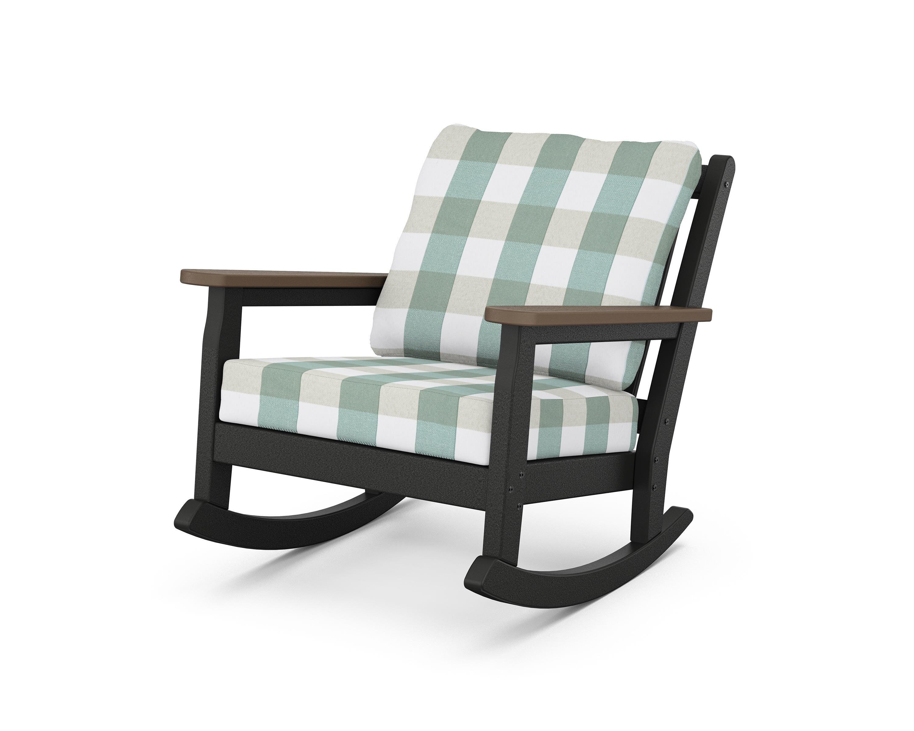 POLYWOOD® Chippendale Deep Seating Rocking Chair in Black / Kona / Buffalo Plaid Glacier Spa
