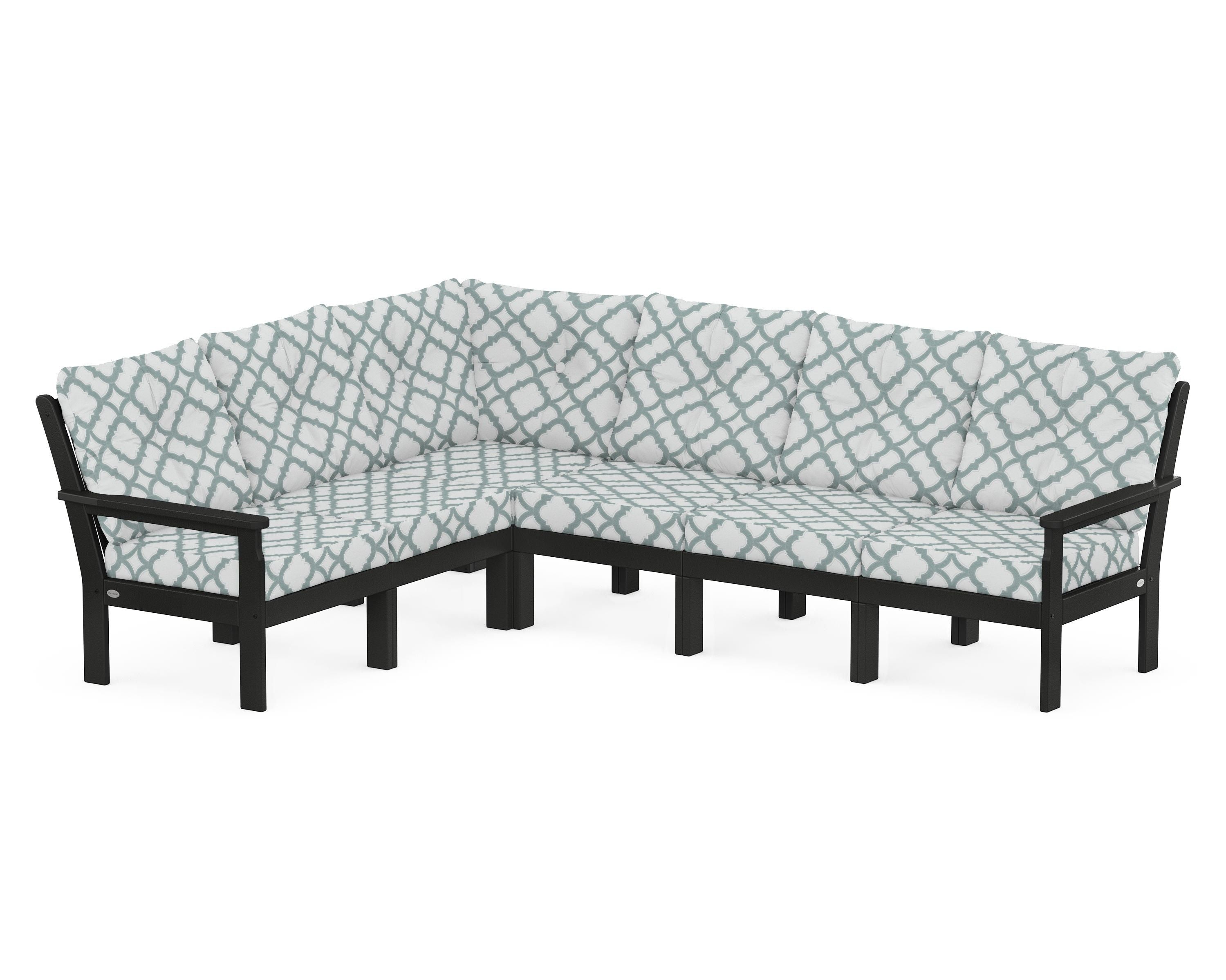 POLYWOOD® Vineyard 6-Piece Sectional in Black / Trellis Glacier Spa